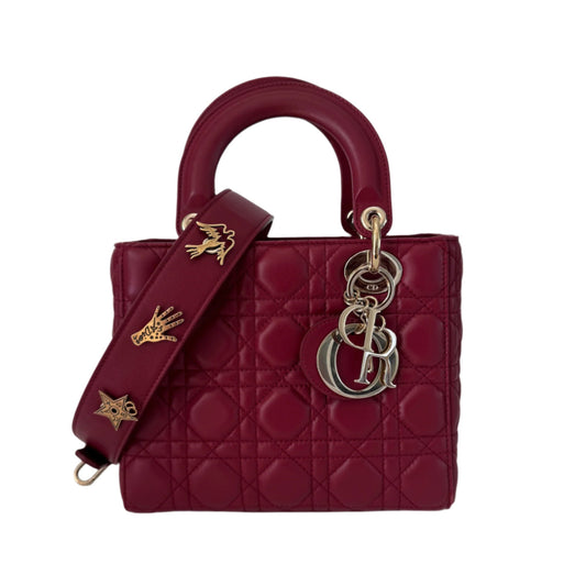 Dior Lady My Abc Burgundy Lambskin Cannage Hardware Leather Gold Travel Bag