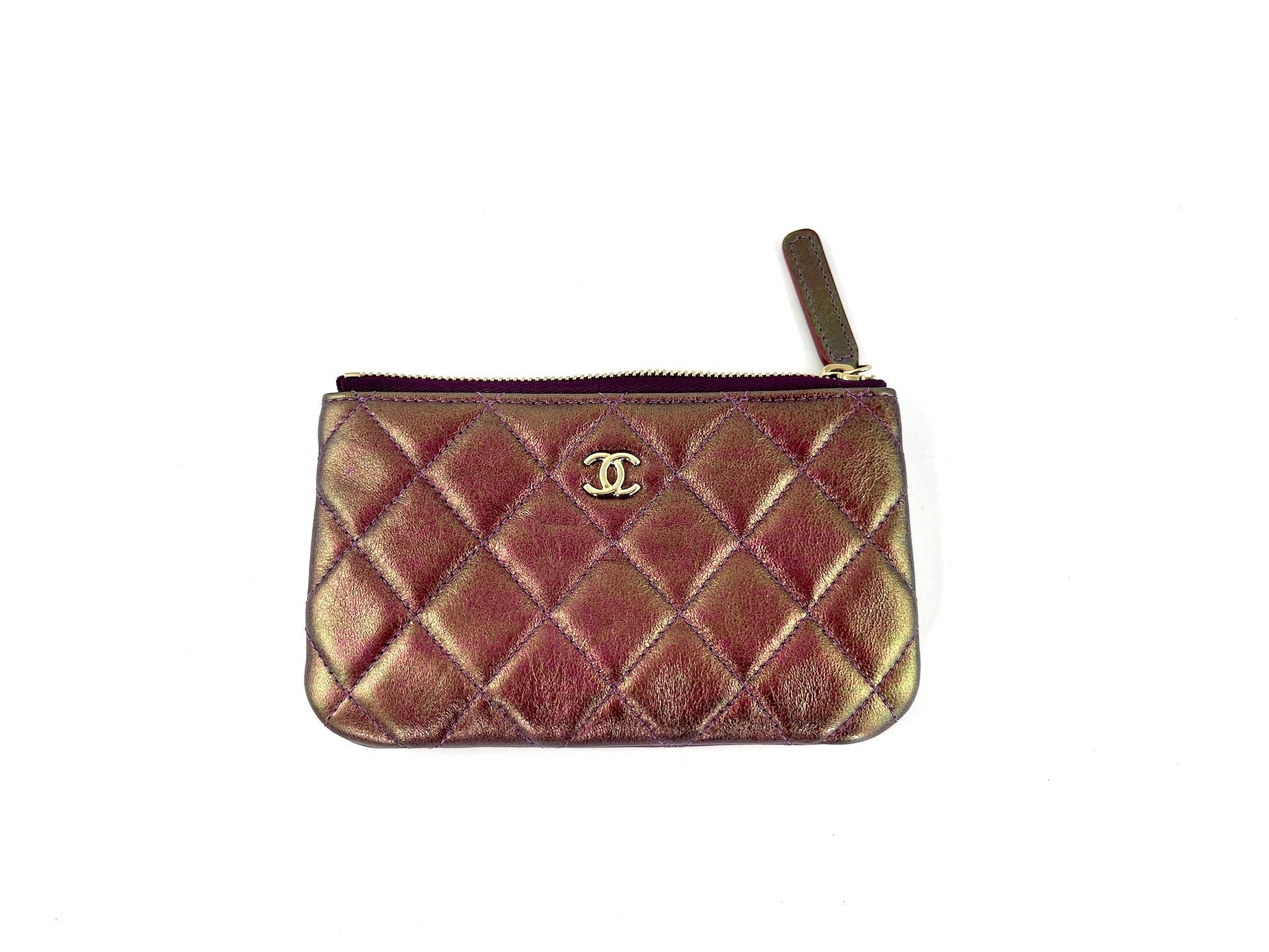 Chanel Iridescent Purple 2020 Small Quilted Zip Pouch O Case Handbag