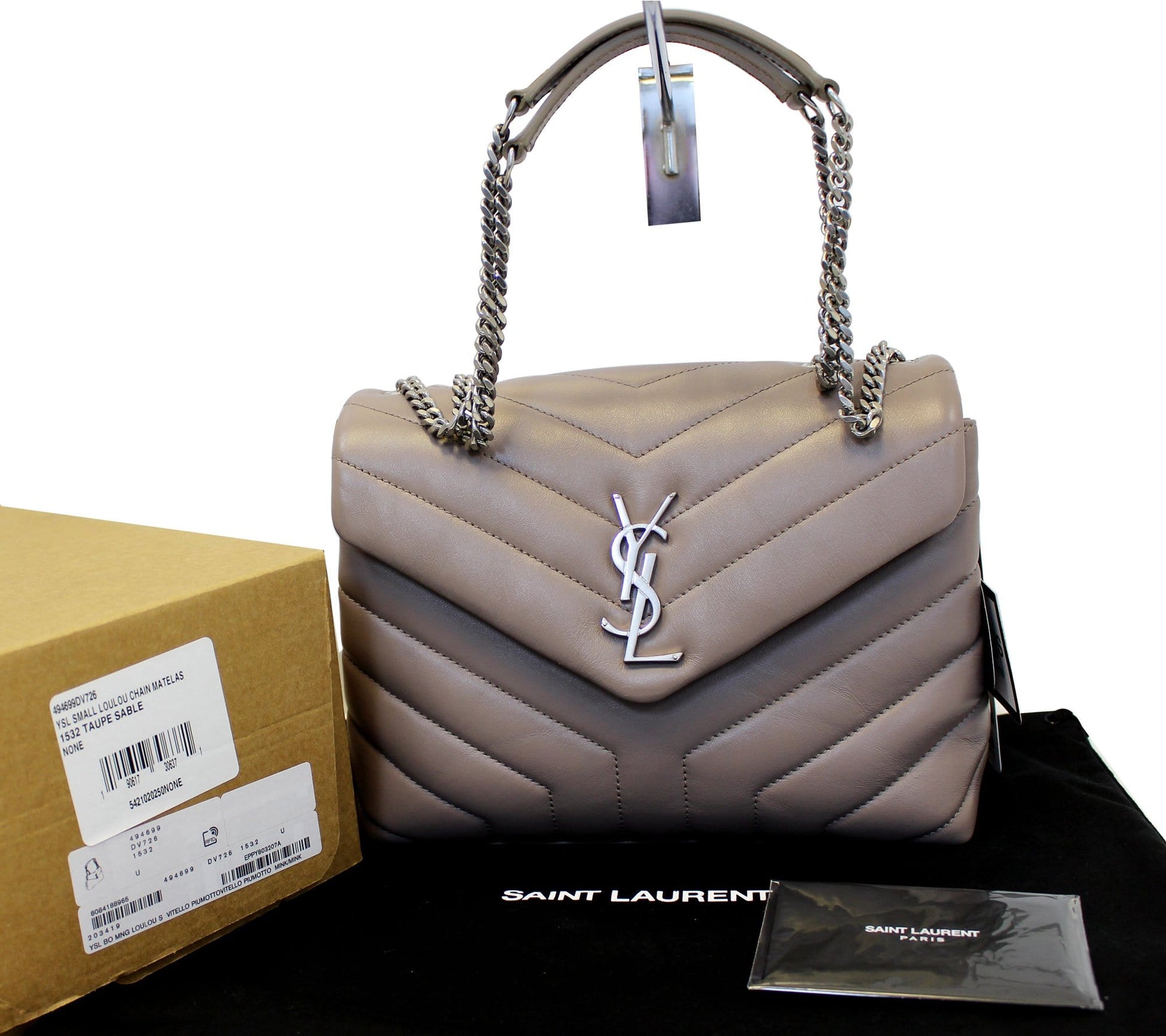 YSL Saint Laurent Saint Loulou Shoulder Bag Taupe Matelasse Small