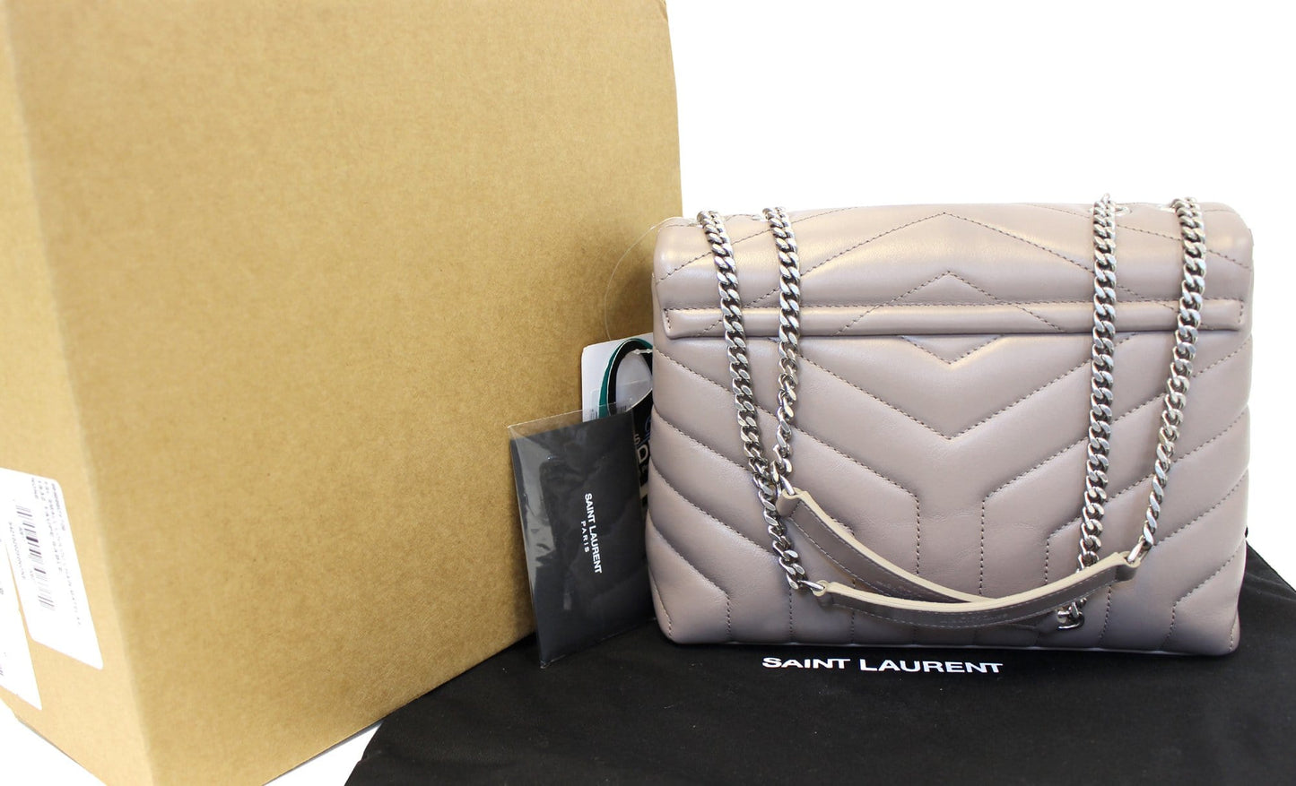 YSL Saint Laurent Yves Loulou Shoulder Bag Taupe Matelasse Small Chain