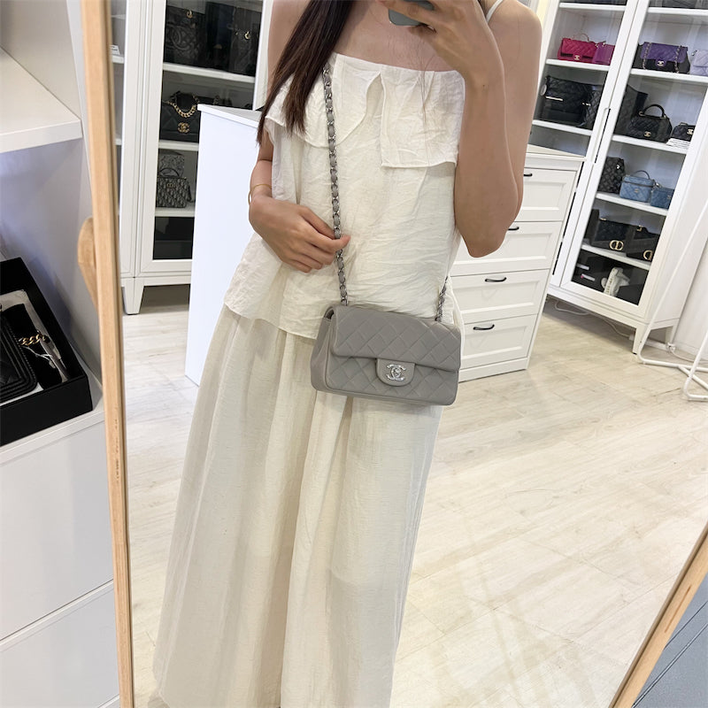 Chanel Mini Rectangle Flap In Grey Lambskin Shw Bag