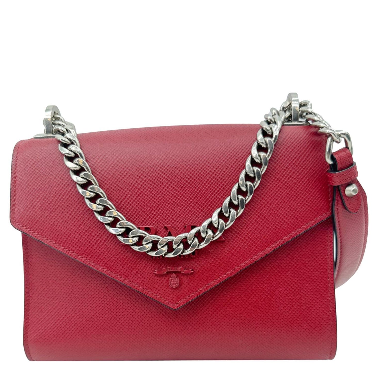 Prada Shoulder Bag Monochrome Calfskin Leather Saffiano Red