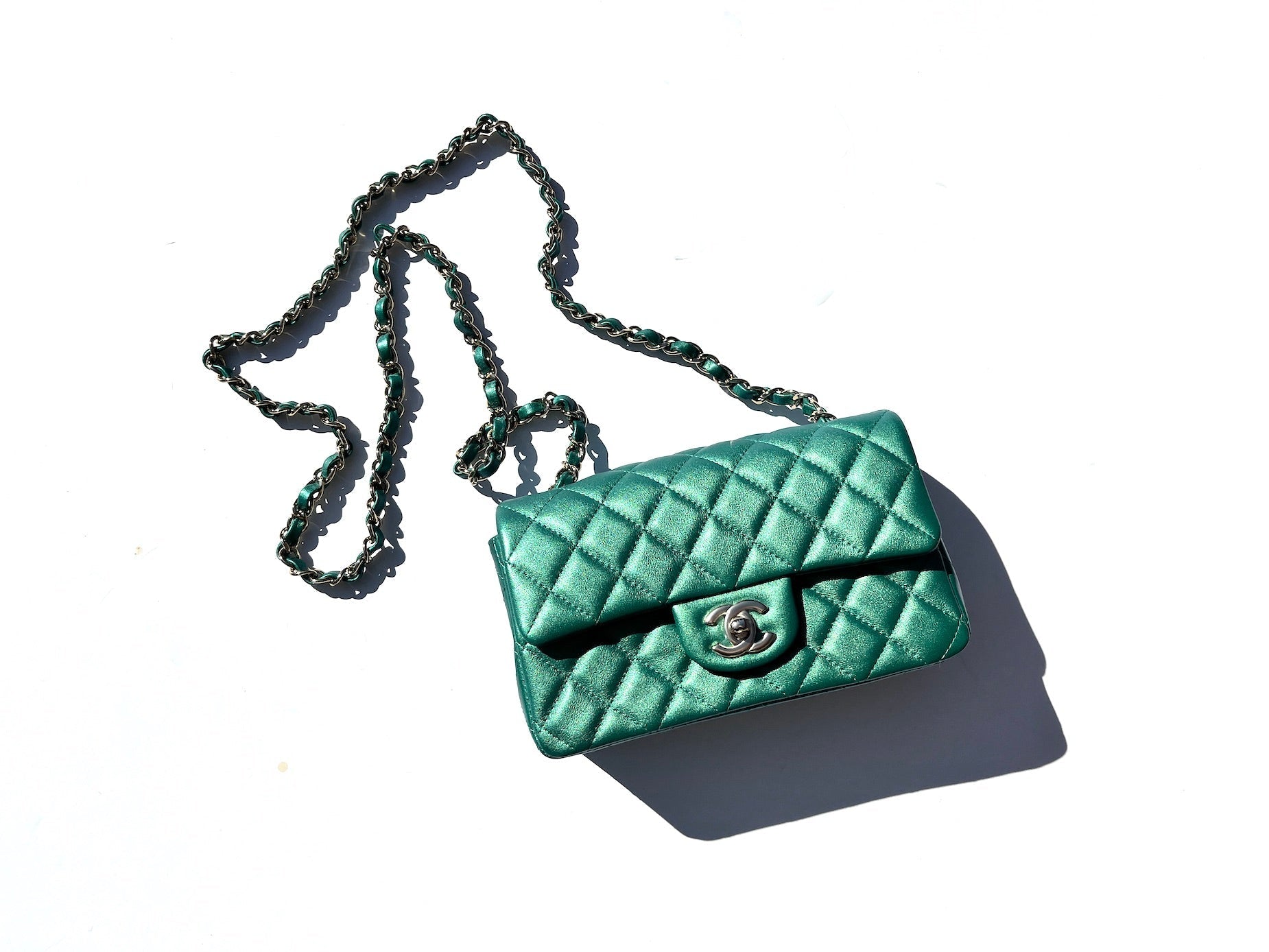 Chanel Iridescent Green Rectangular Mini Flap Bag