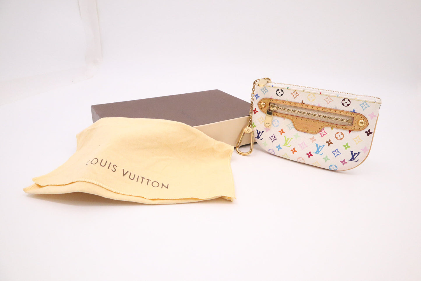 Louis Vuitton Pochette Cles GM Monogram Canvas White Multicolor Wallet Case