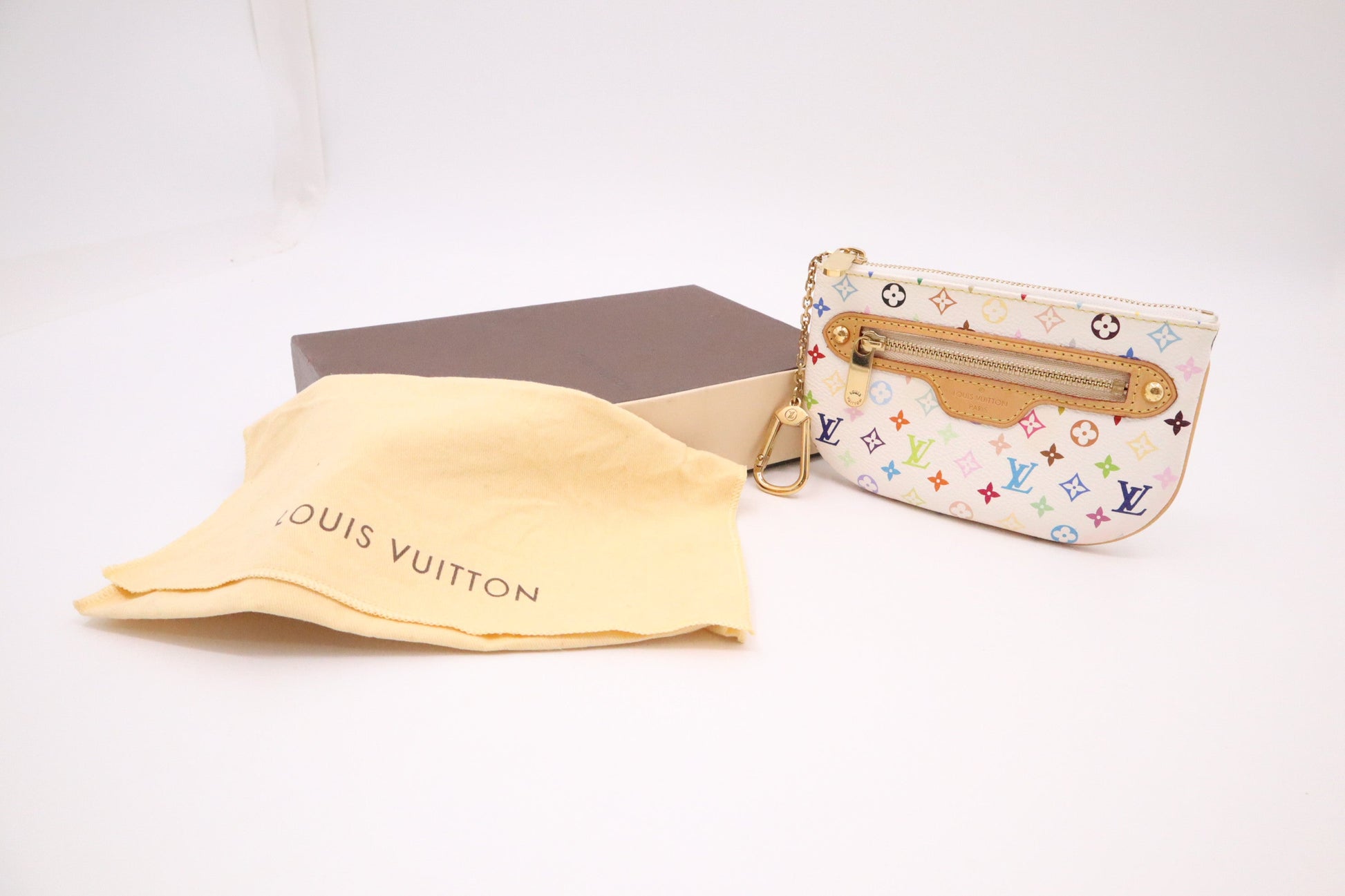 Louis Vuitton Pochette Cles GM Monogram Canvas White Multicolor Wallet Case