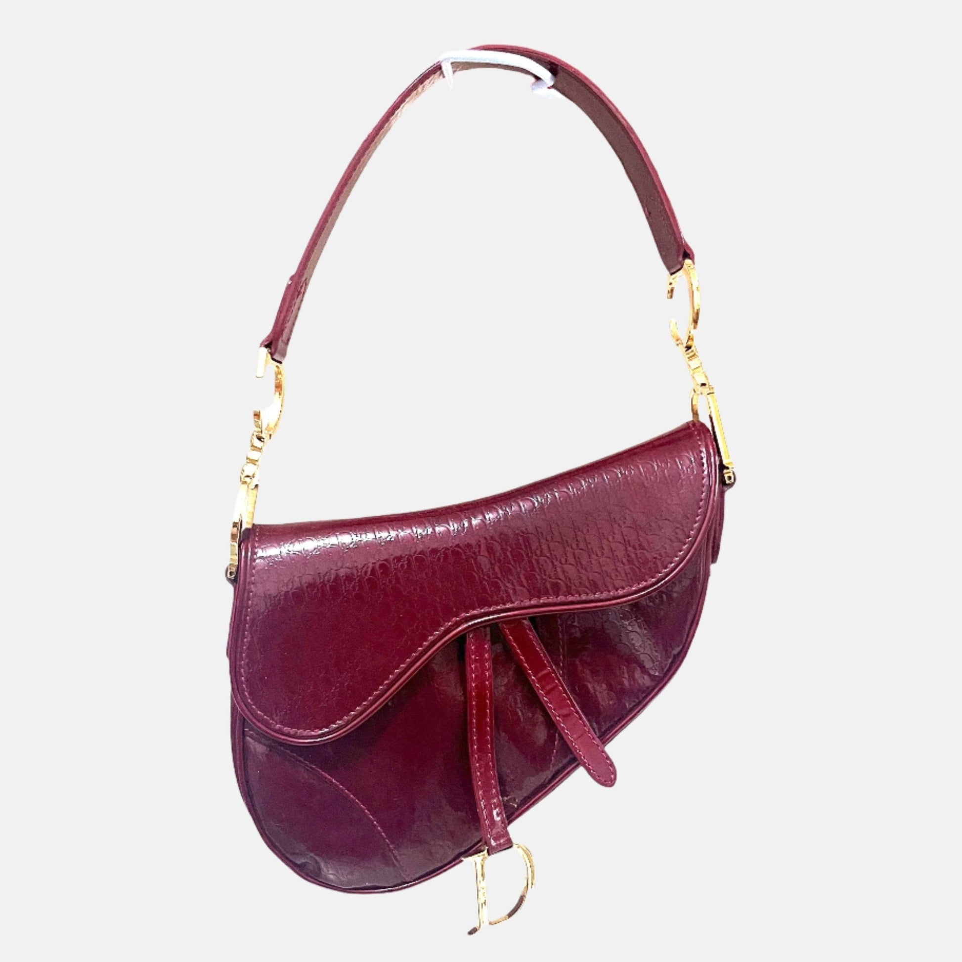 Dior Saddle Shoulder Bag Burgundy Patent Leather Mini