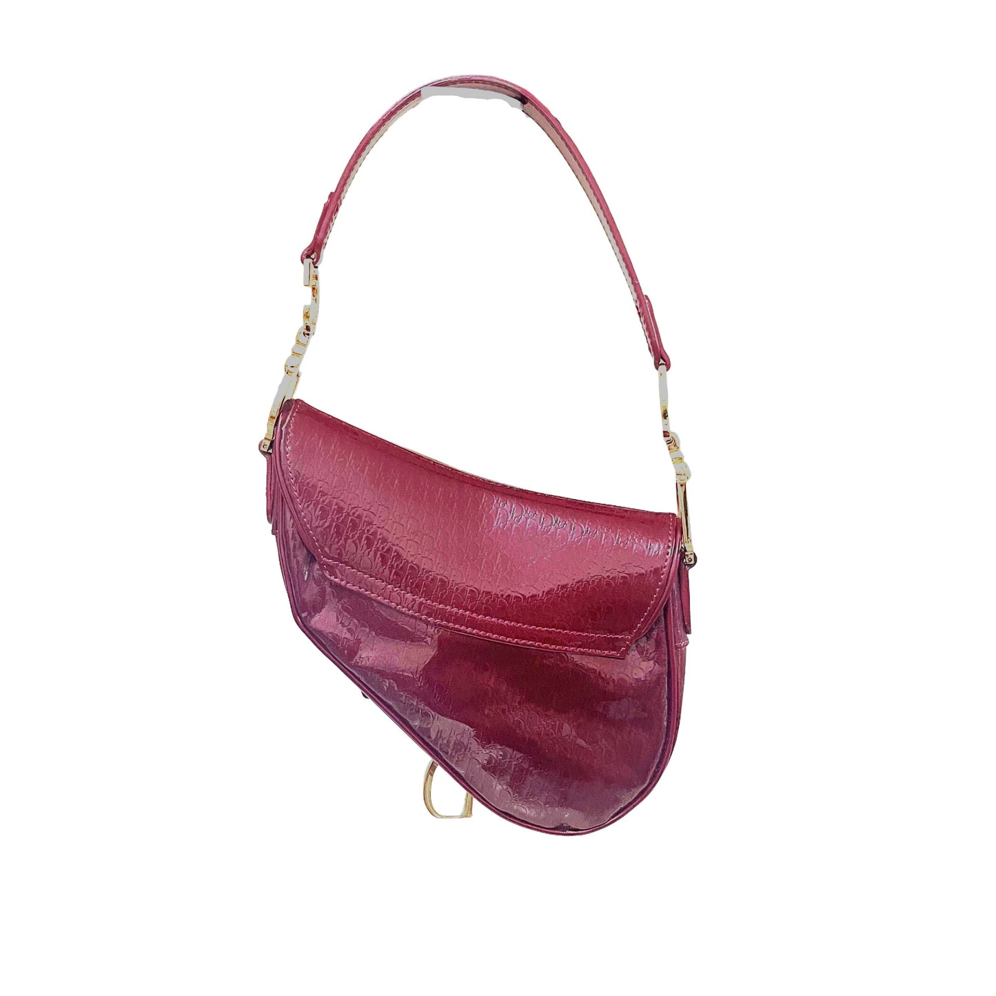 Dior Saddle Shoulder Bag Burgundy Patent Leather Mini