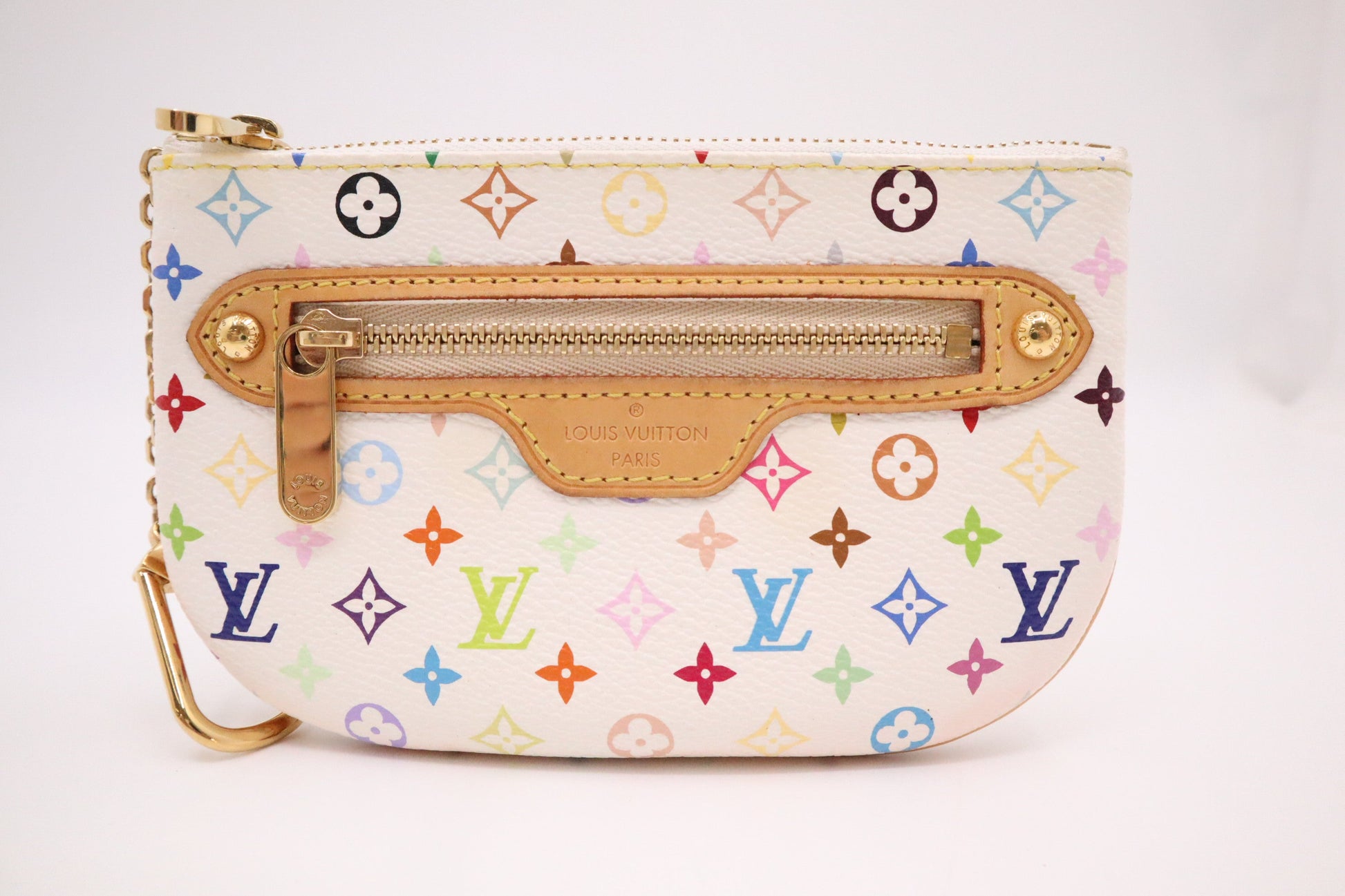 Louis Vuitton Pochette Cles GM Monogram Canvas White Multicolor Wallet Case