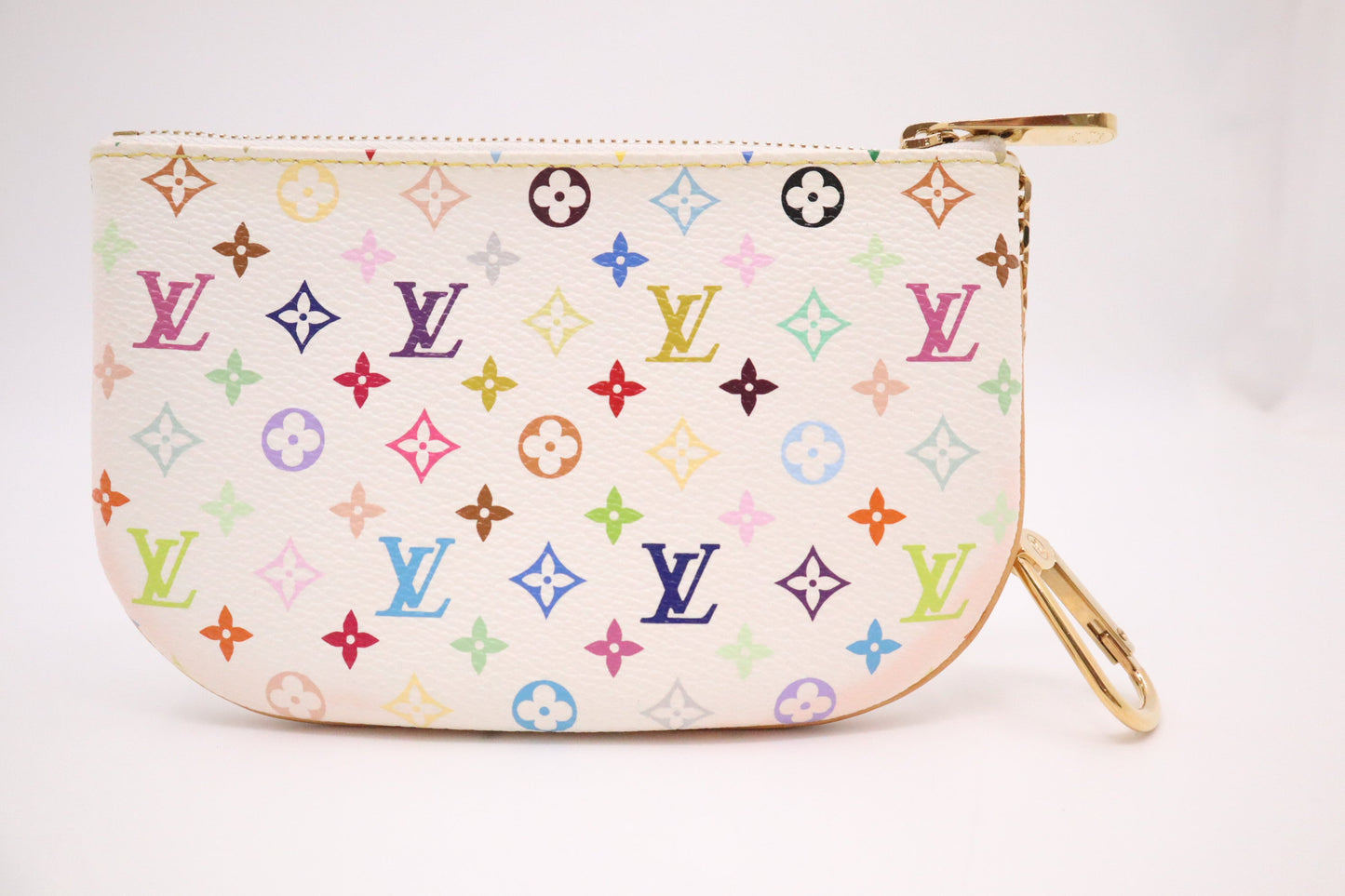 Louis Vuitton Pochette Cles GM Monogram Canvas White Multicolor Wallet Case