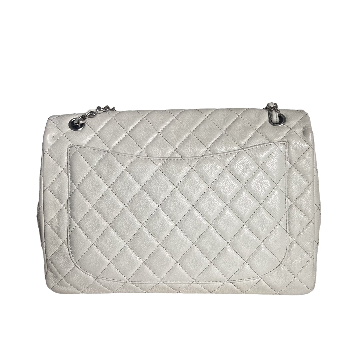 Chanel Classic Flap Maxi Milk Caviar -tone White Silver Leather Handbag
