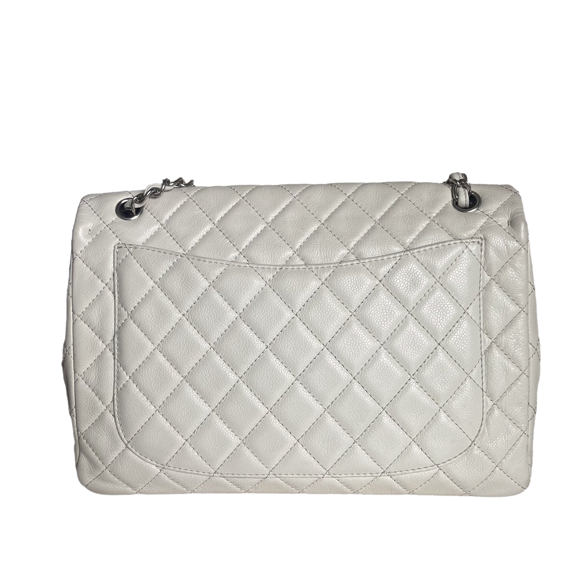 Chanel Classic Flap Maxi Milk Caviar -tone White Silver Leather Handbag