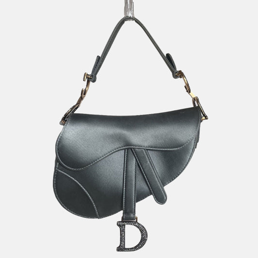 Dior Saddle Silk Grey With Crystal Embedded Buckles Blue Mini Travel Bag