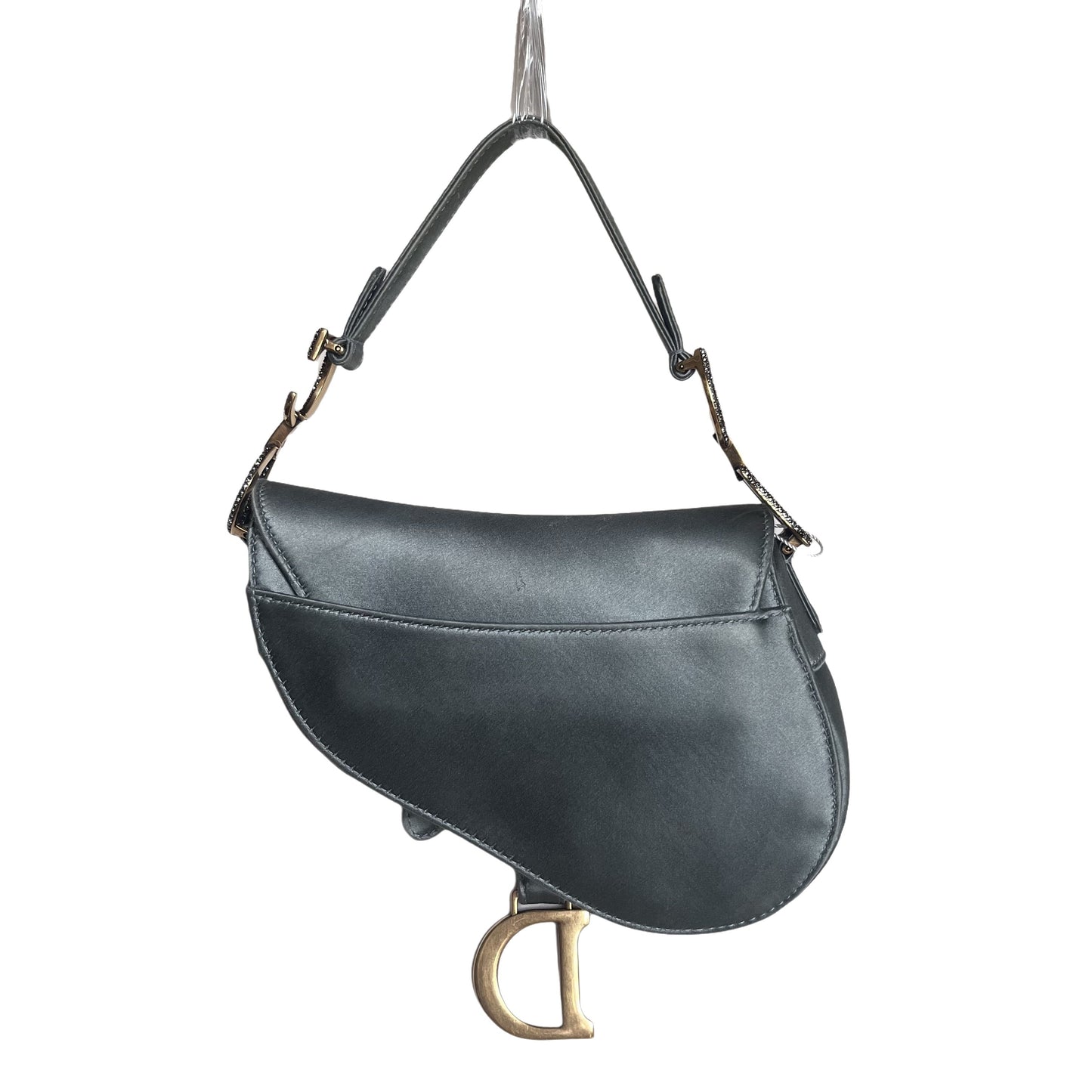 Dior Saddle Silk Grey With Crystal Embedded Buckles Blue Mini Travel Bag