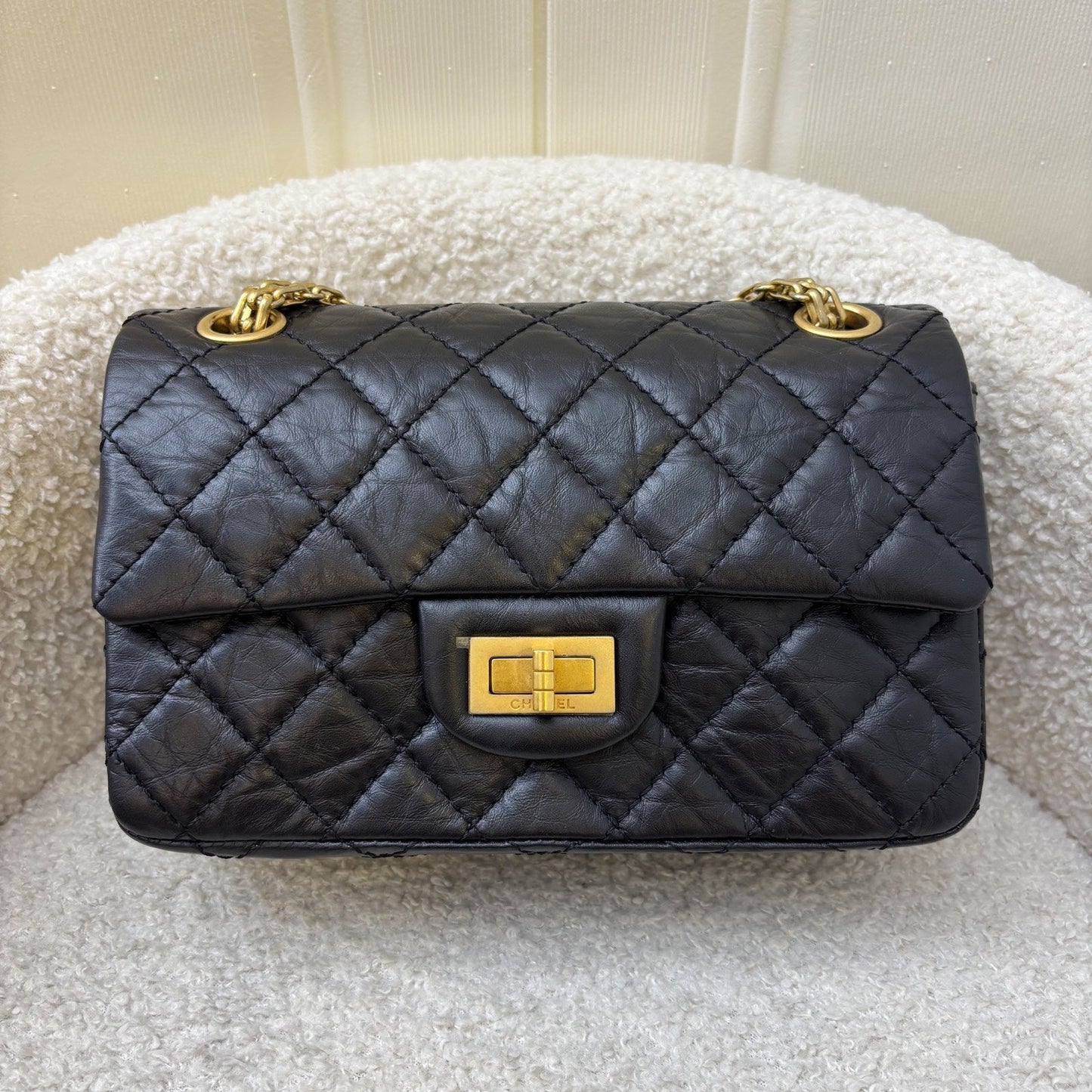 Chanel Classic 2.55 Reissue Mini Flap in Black Distressed Calfskin AGHW (Model: AS0874)