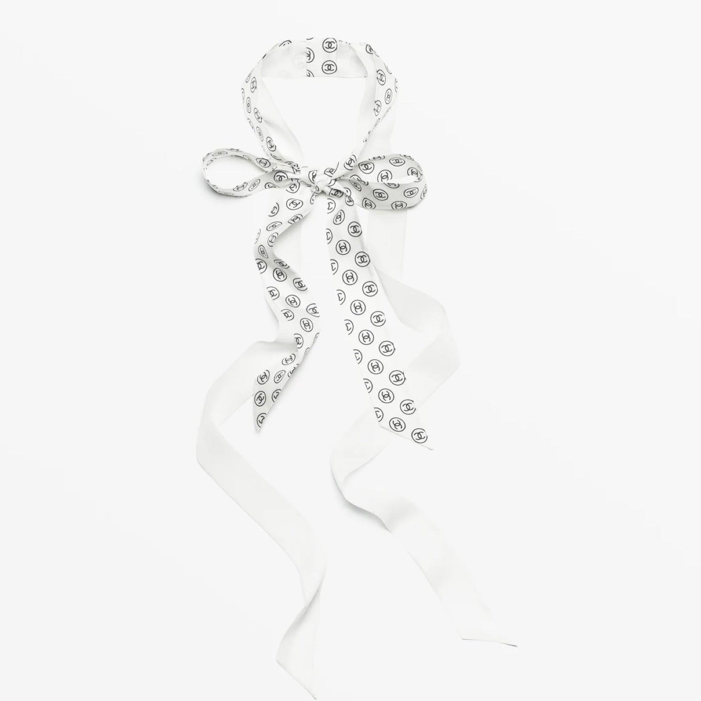Chanel 25K Slim Bandeau With Black Logo In White Silk Bag