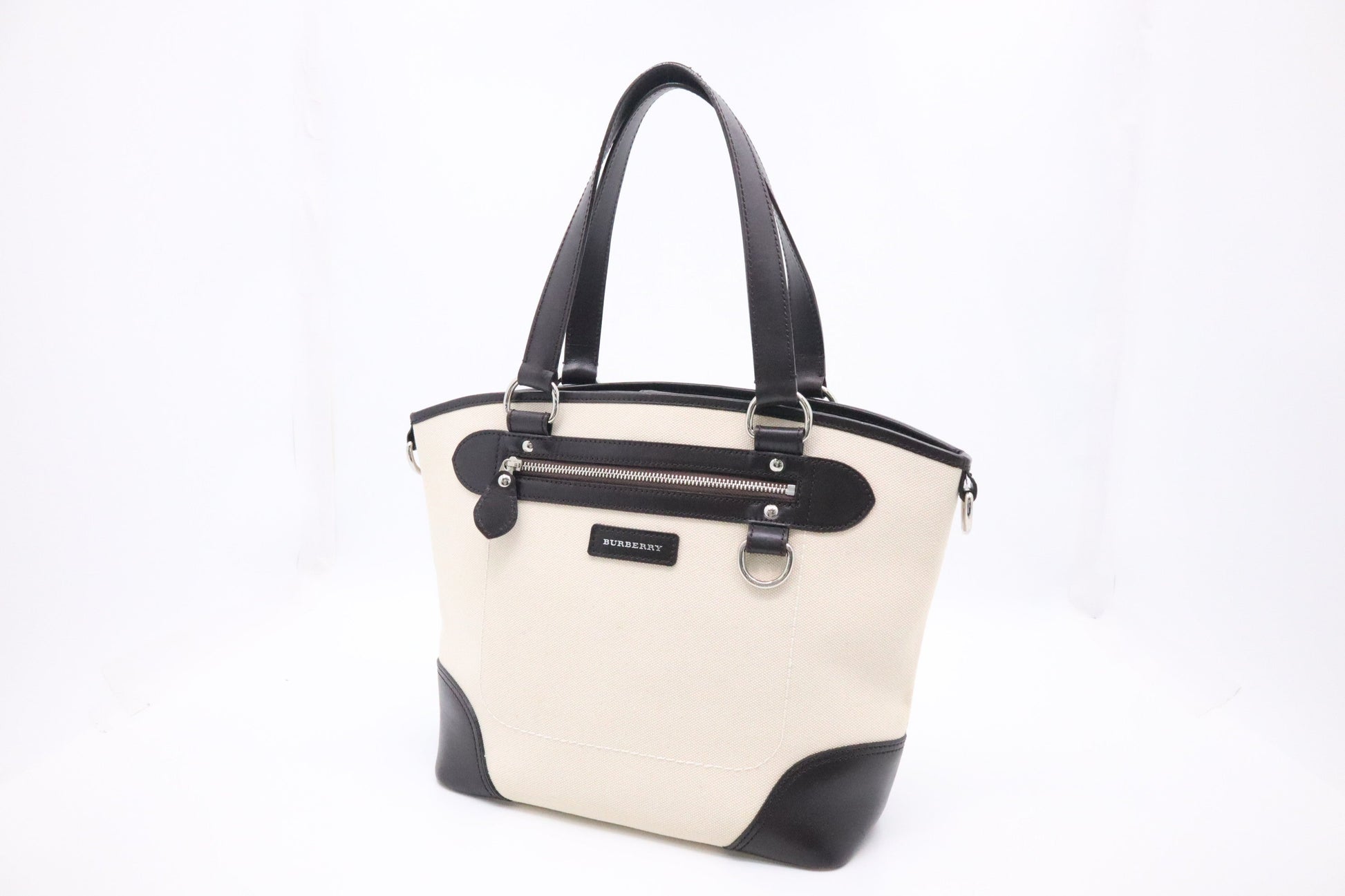 Burberry Tote Bag In And Leather Canvas Brown