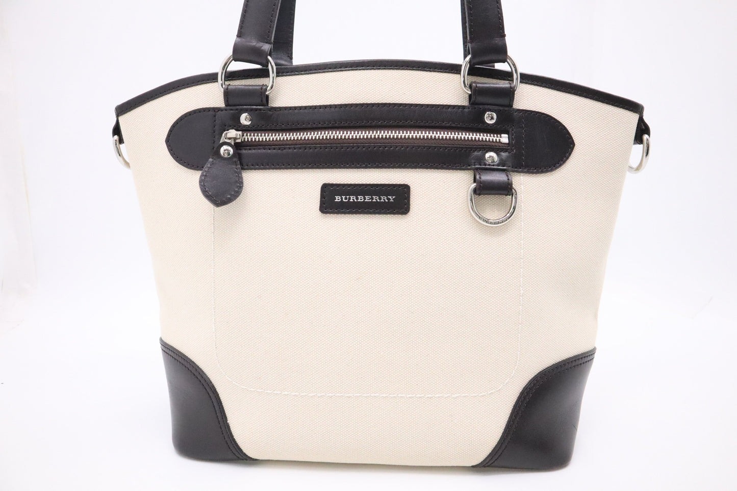 Burberry Tote Bag In And Leather Canvas Brown