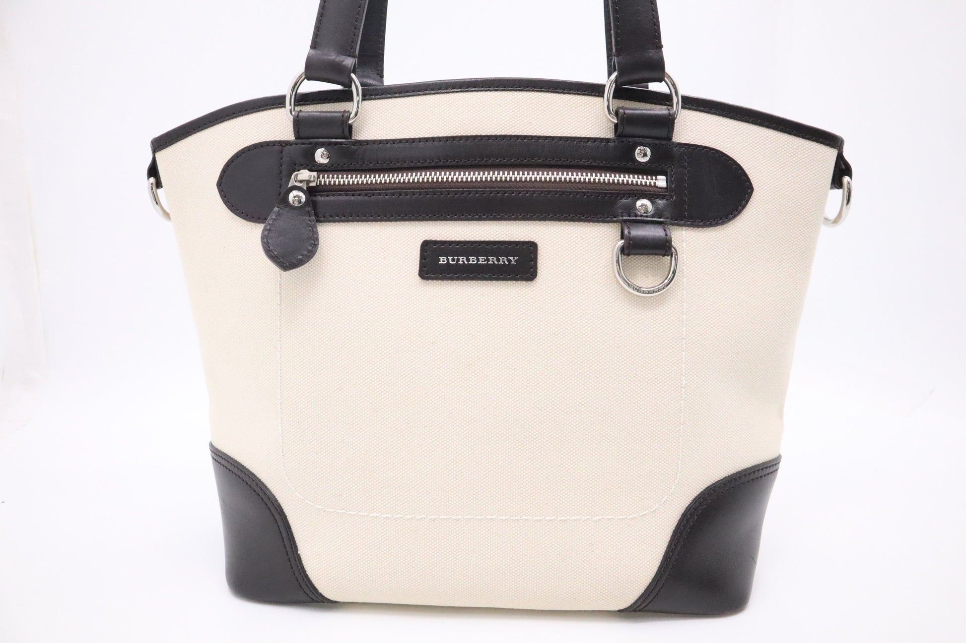Burberry Tote Bag In And Leather Canvas Brown