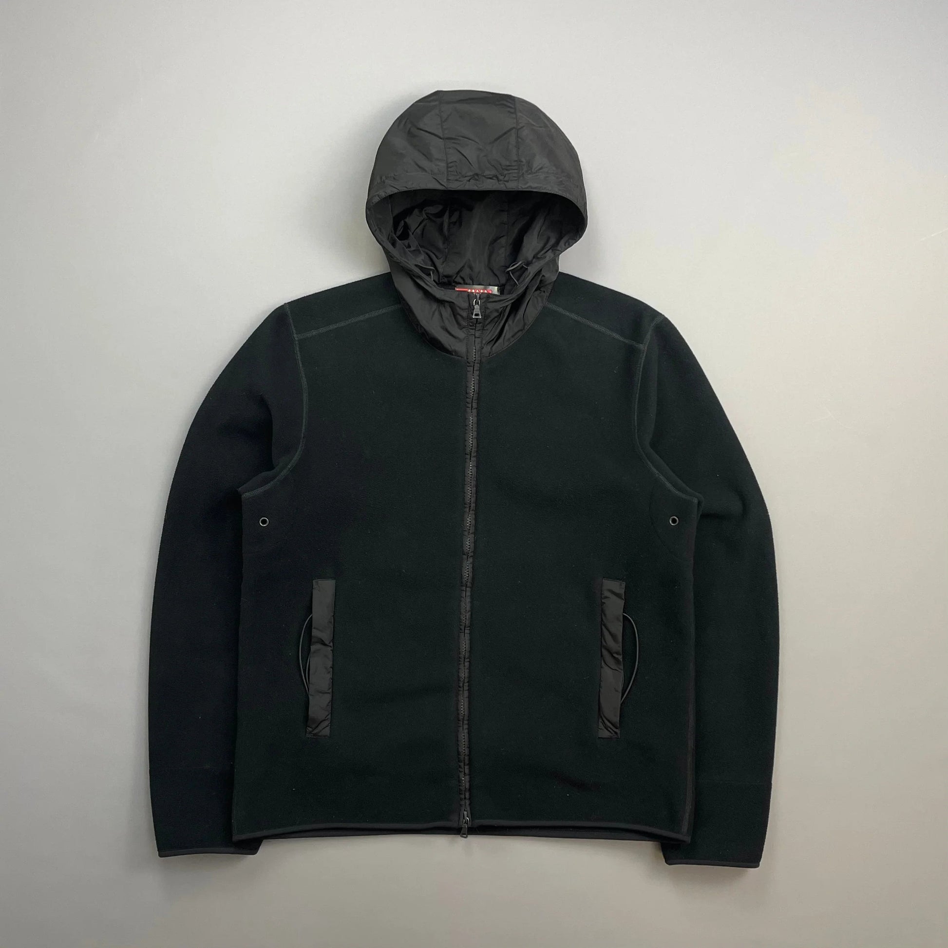 Prada Handbag Sport 00s Hood -Through Technical Fleece Jacket Nylon Black Zip