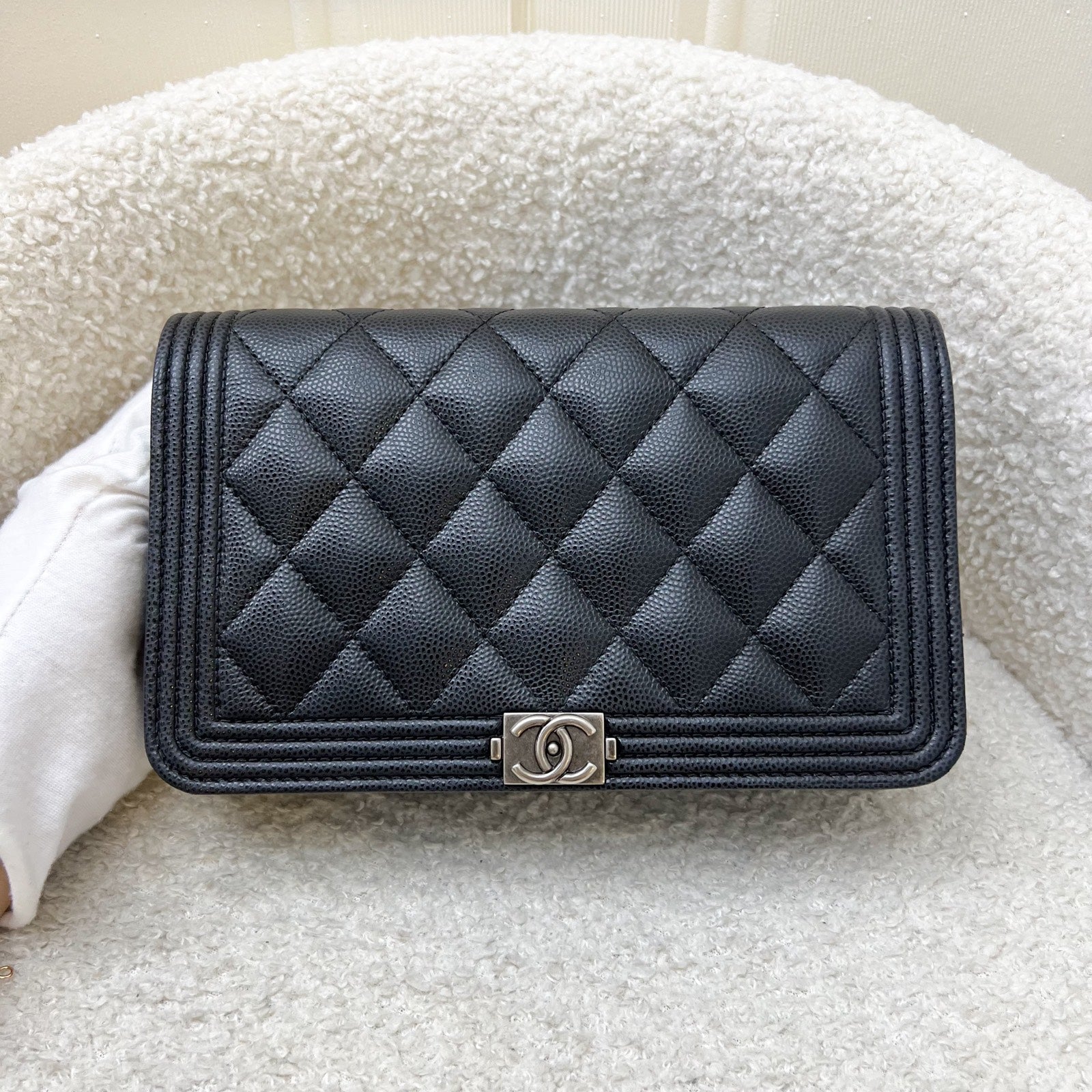 Chanel Boy Wallet on Chain WOC in Black Caviar and Rhw Handbag