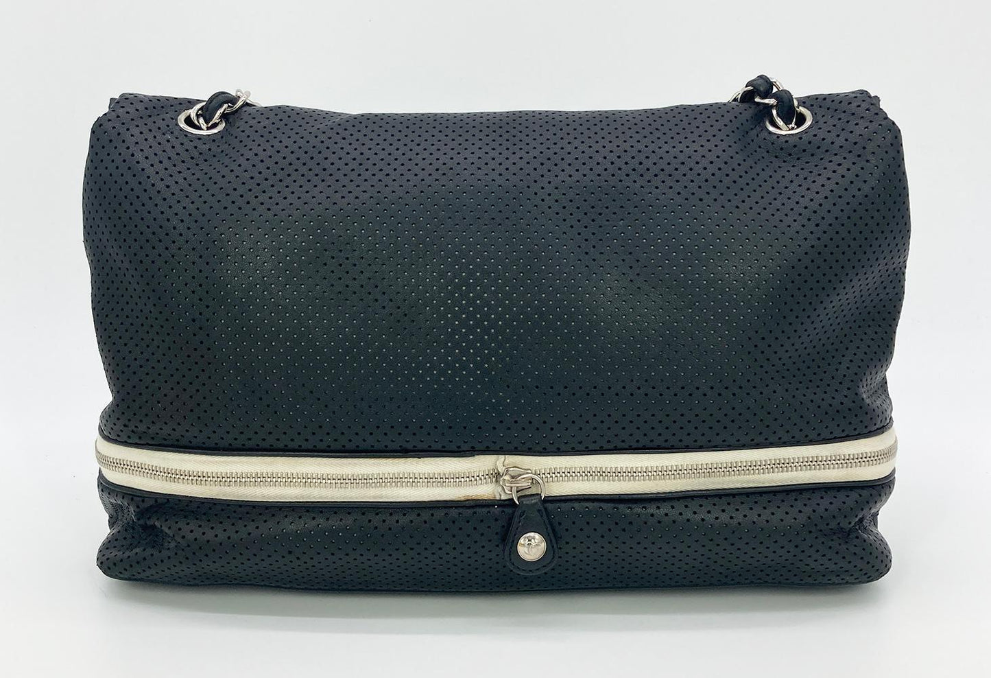 Chanel Black Perforated Leather Expandable Classic New Shoulder Bag