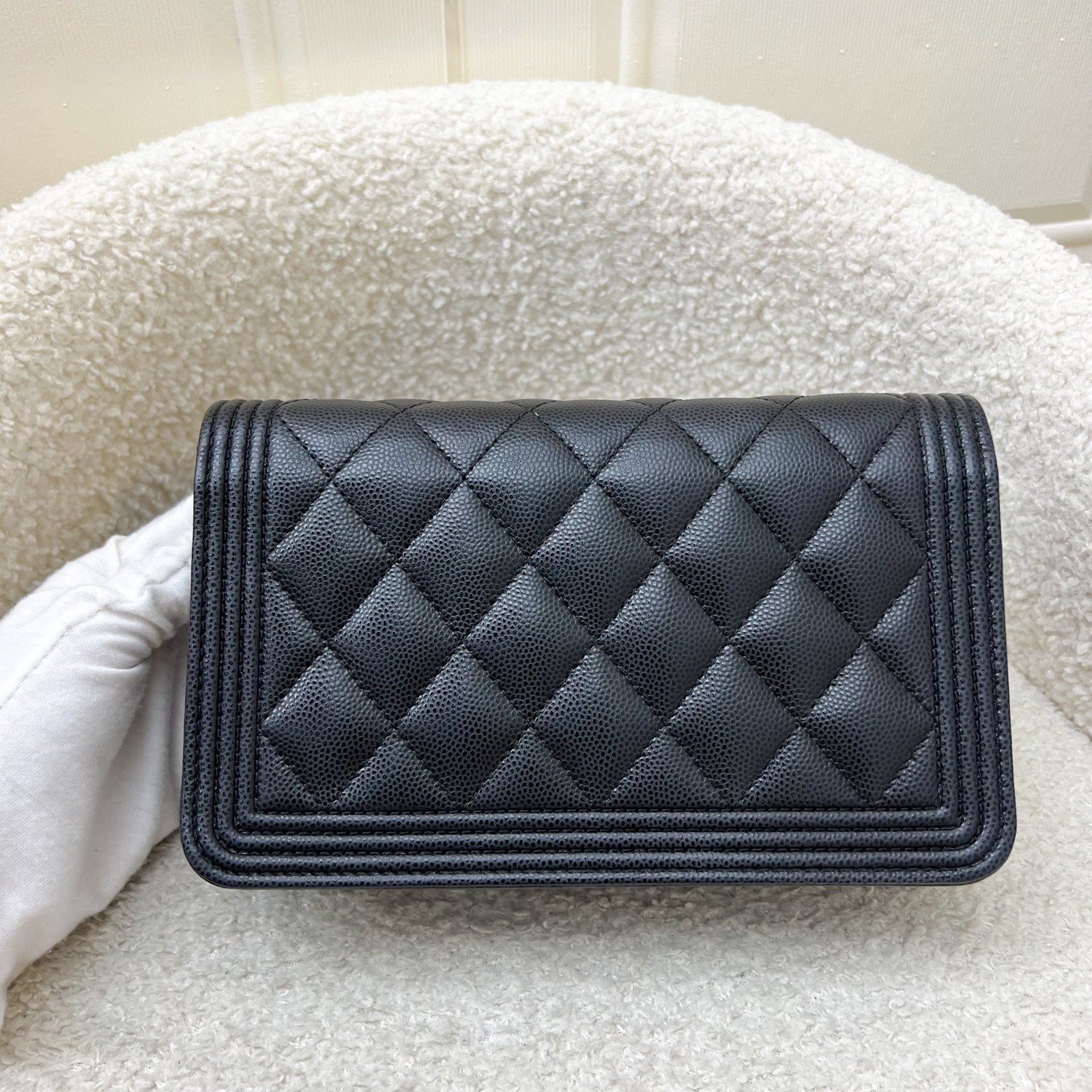 Chanel Boy Wallet On Chain Woc In Black Caviar And Rhw Bag