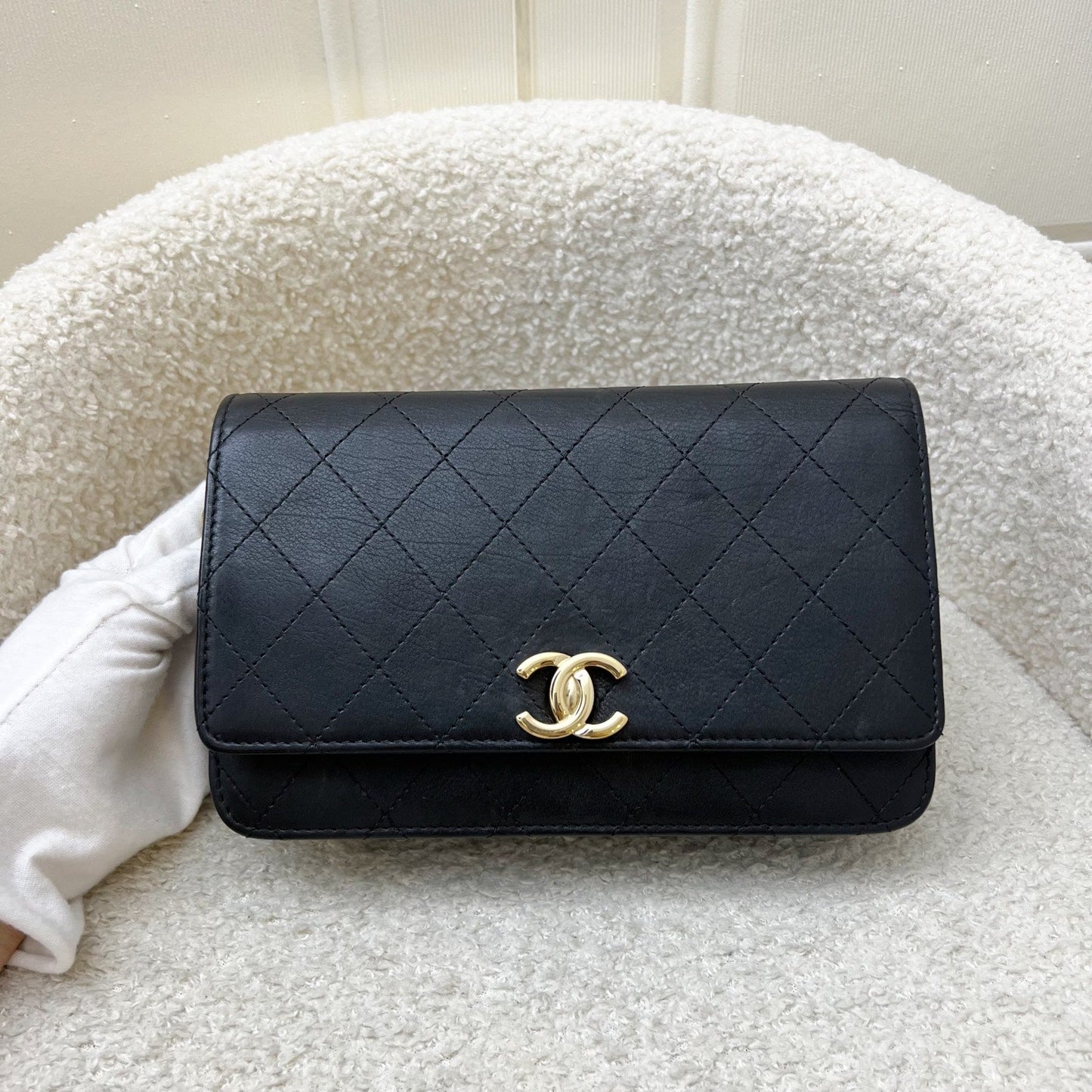 Chanel Seasonal Wallet On Chain Woc In Black Lambskin And Lghw Bag