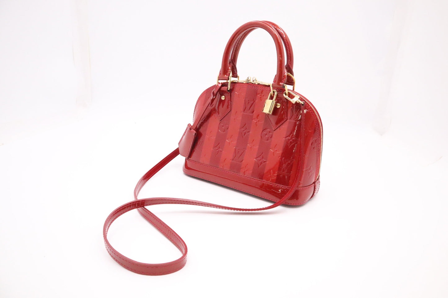 Louis Vuitton Alma BB Pomme d'Amour Rayures Vernis Leather Handbag