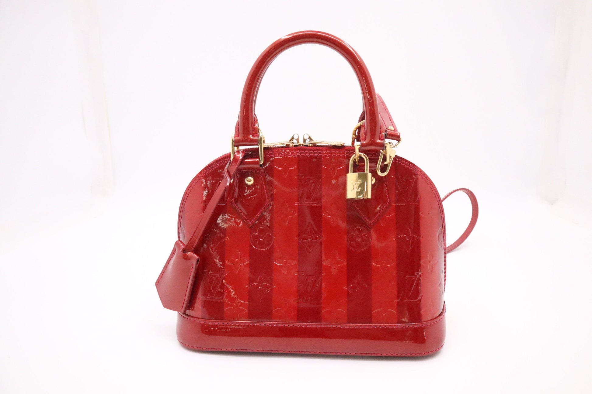 Louis Vuitton Alma BB Pomme d'Amour Rayures Vernis Leather Handbag