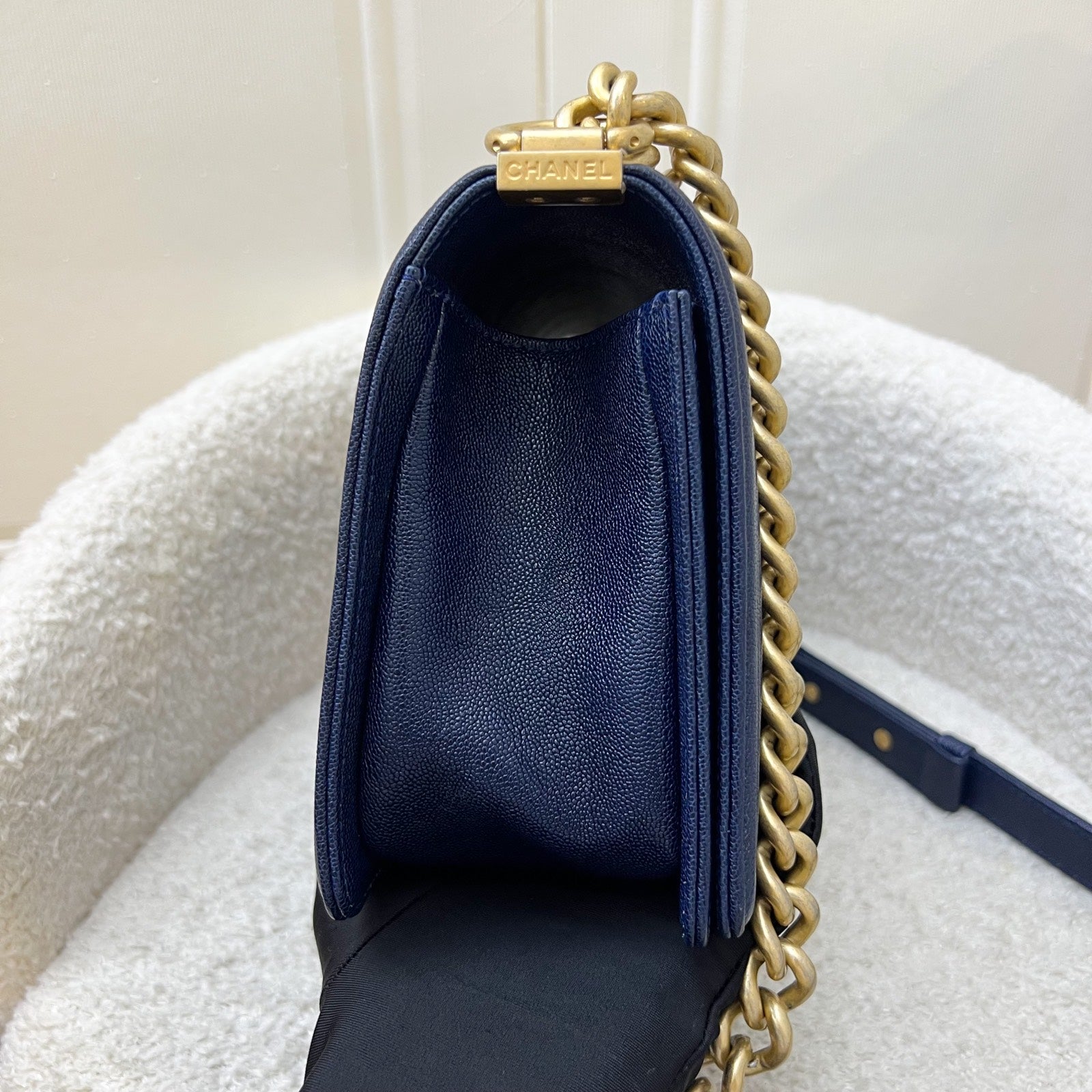 Chanel Medium 25CM Boy Flap in Midnight Blue Caviar and Aghw ( ) Handbag