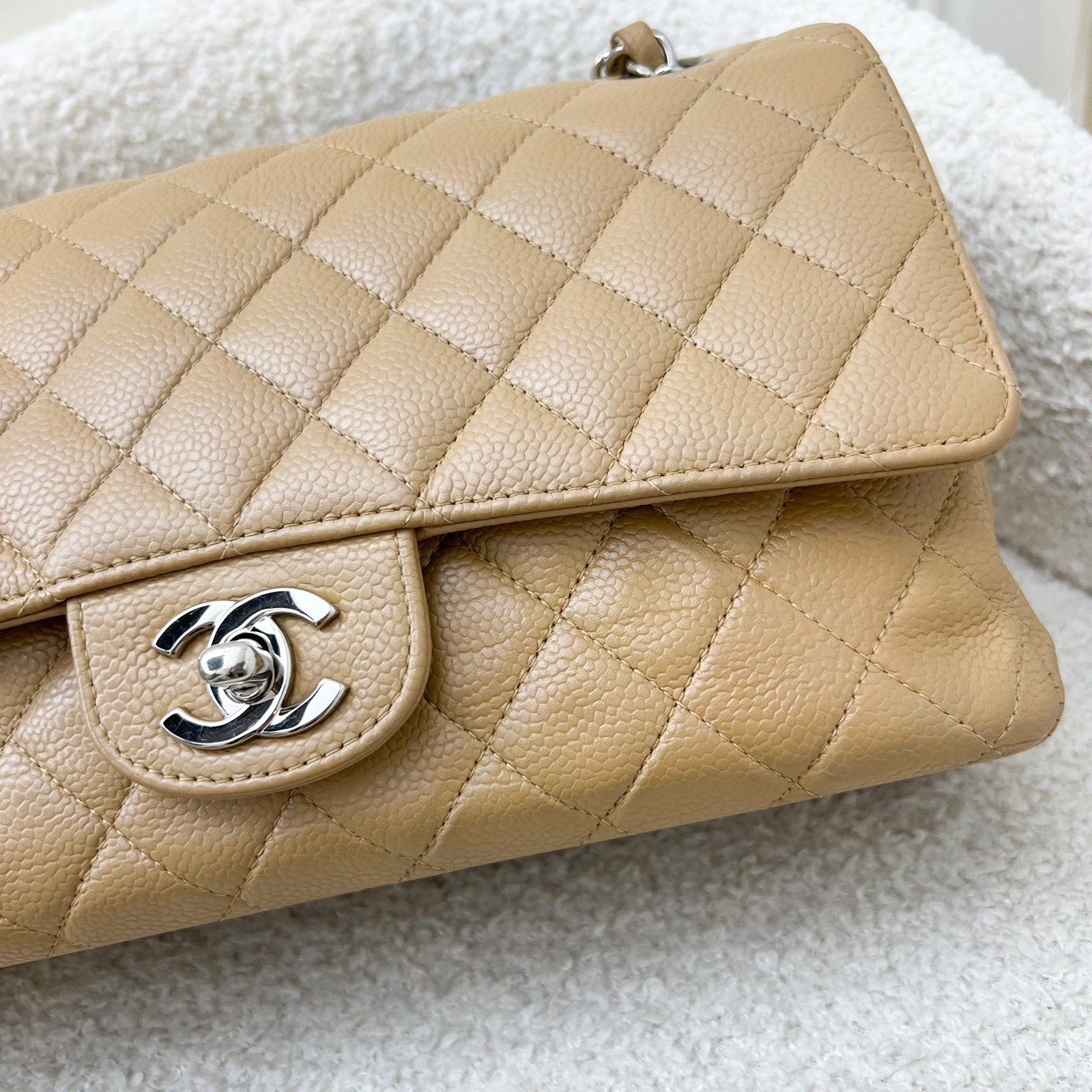 Chanel Medium Classic Flap Cf In Beige Caviar And Shw Bag