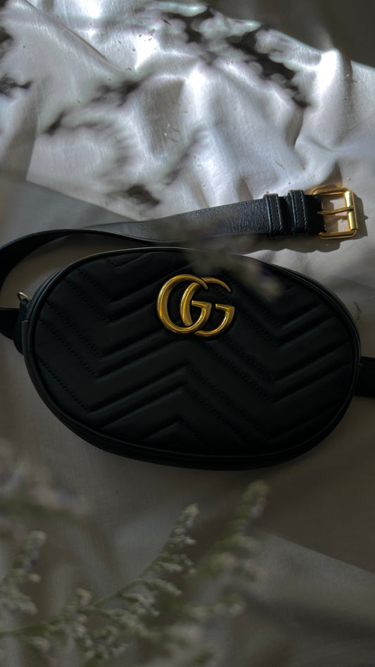 GUCCI Small Marmont Belt Bag Black Leather
