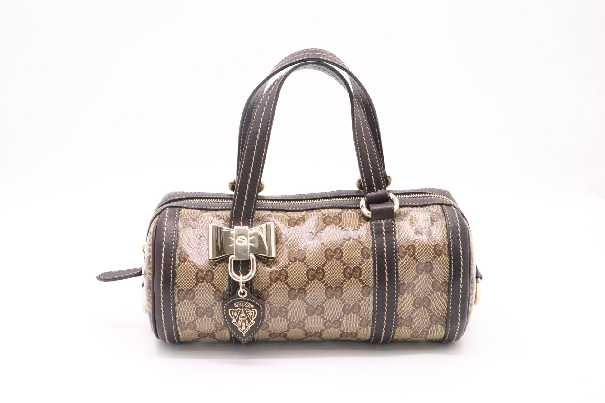 Gucci Crystal Duchessa Boston Canvas Patent Small Handbag