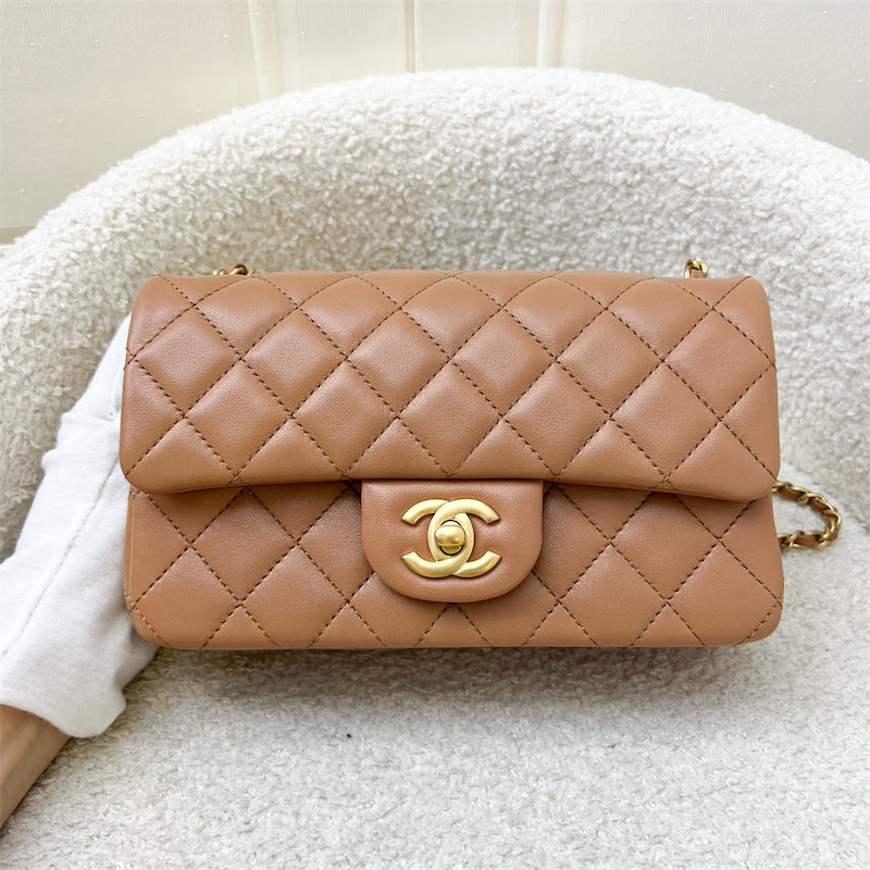 Chanel Pearl Crush Mini Rectangle Flap in 24K Caramel Lambskin AGHW (AS1787)