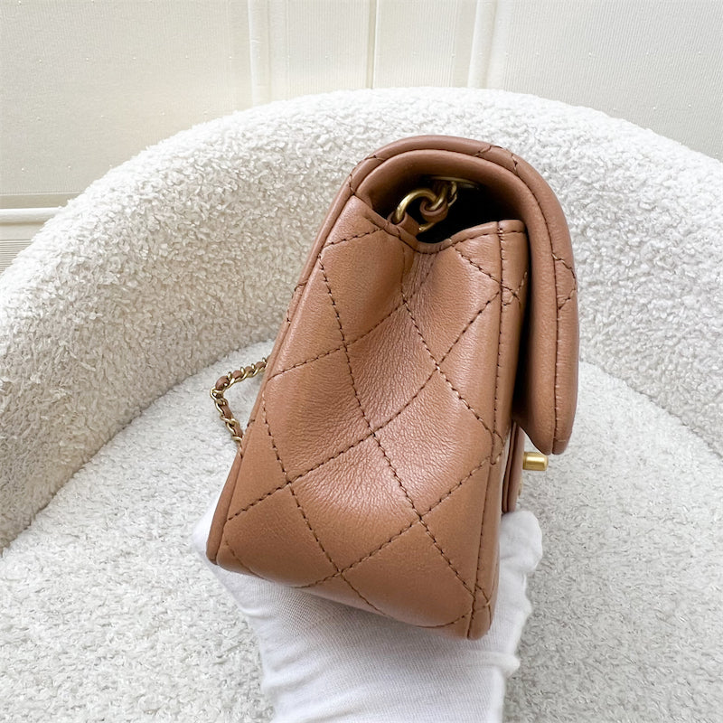 Chanel Pearl Crush Mini Rectangle Flap in 24K Caramel Lambskin AGHW (AS1787)