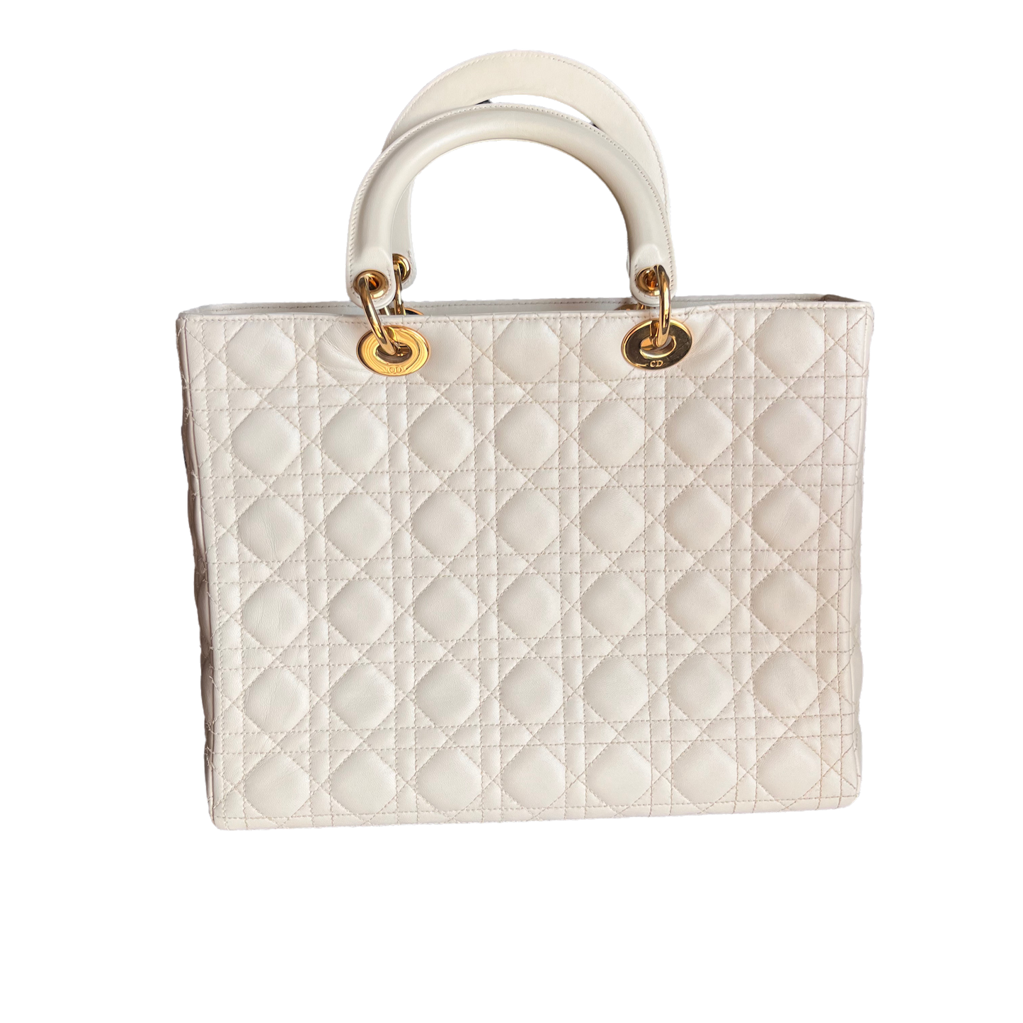 Dior Lady Large Cream Cannage Lambskin Handbag With Leather White Travel Bag