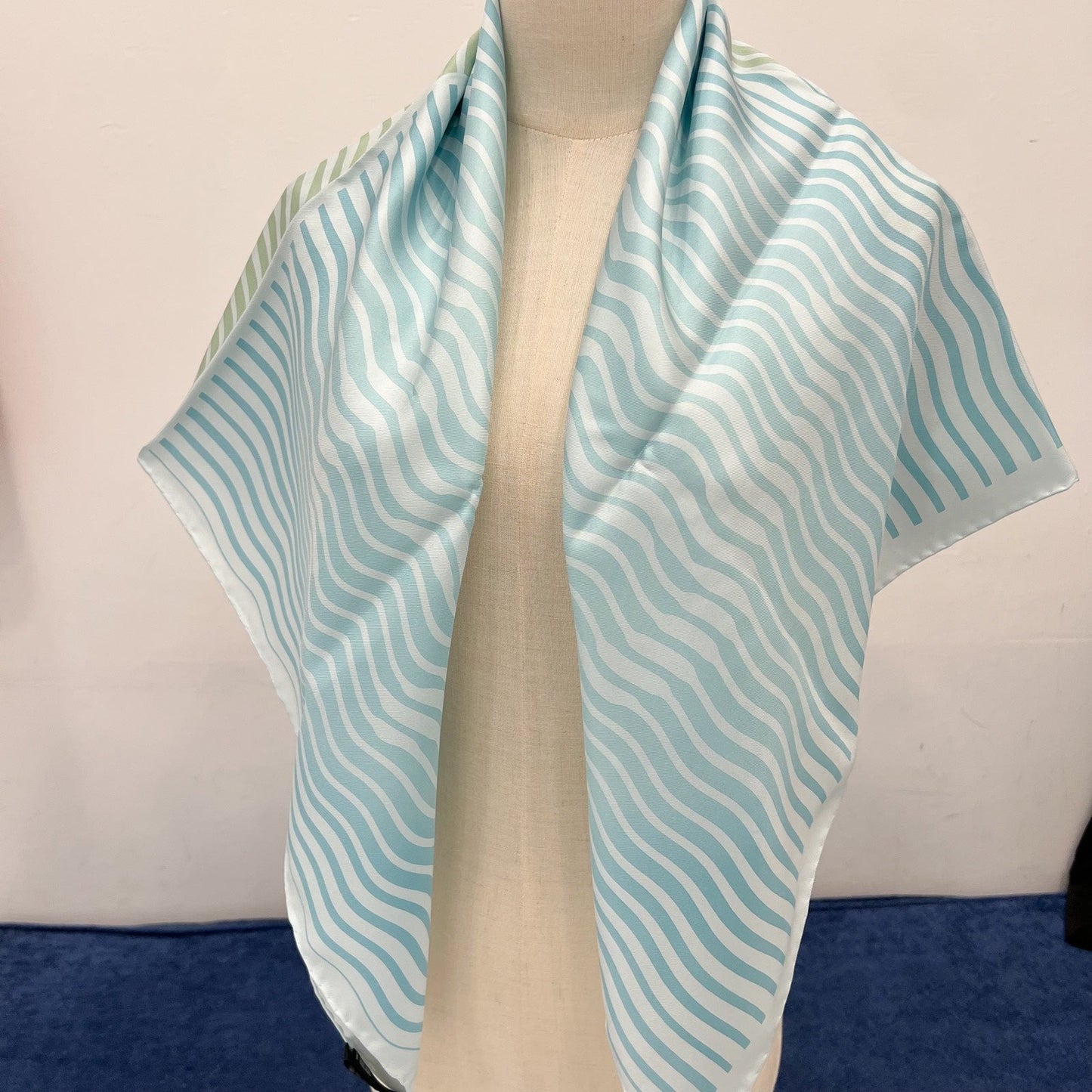 Chanel Cruise in Singapore 90cm VIP Gift Scarf in Sage / Blue / Cream 100% Silk