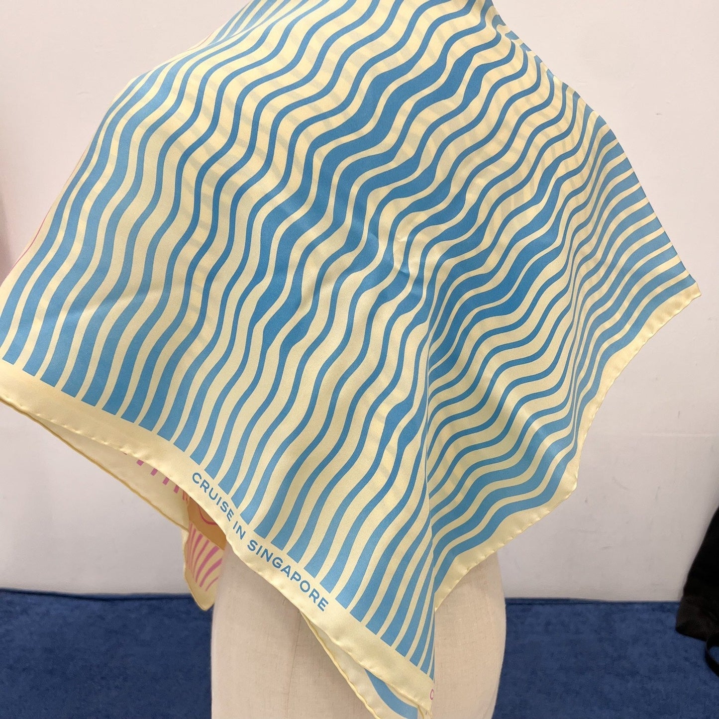 Chanel Cruise in Singapore 90cm VIP Gift Scarf in Pink / Blue / Cream 100% Silk