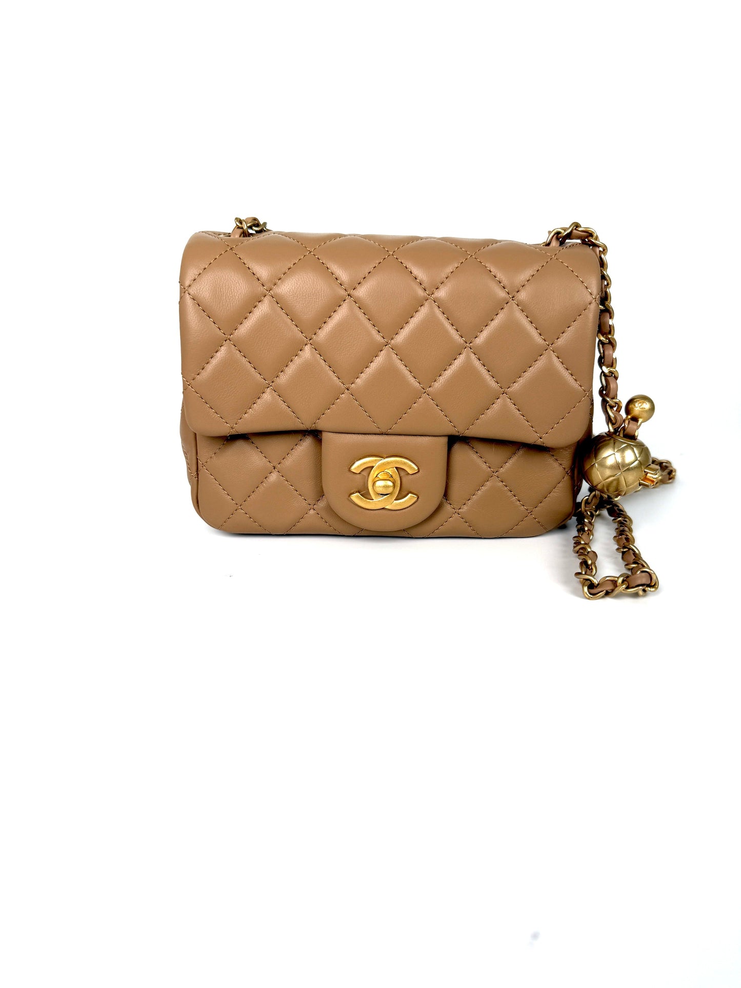 Chanel New Mini Pearl Crush Lambskin Quilted Dark Beige Flap Crossbody Bag