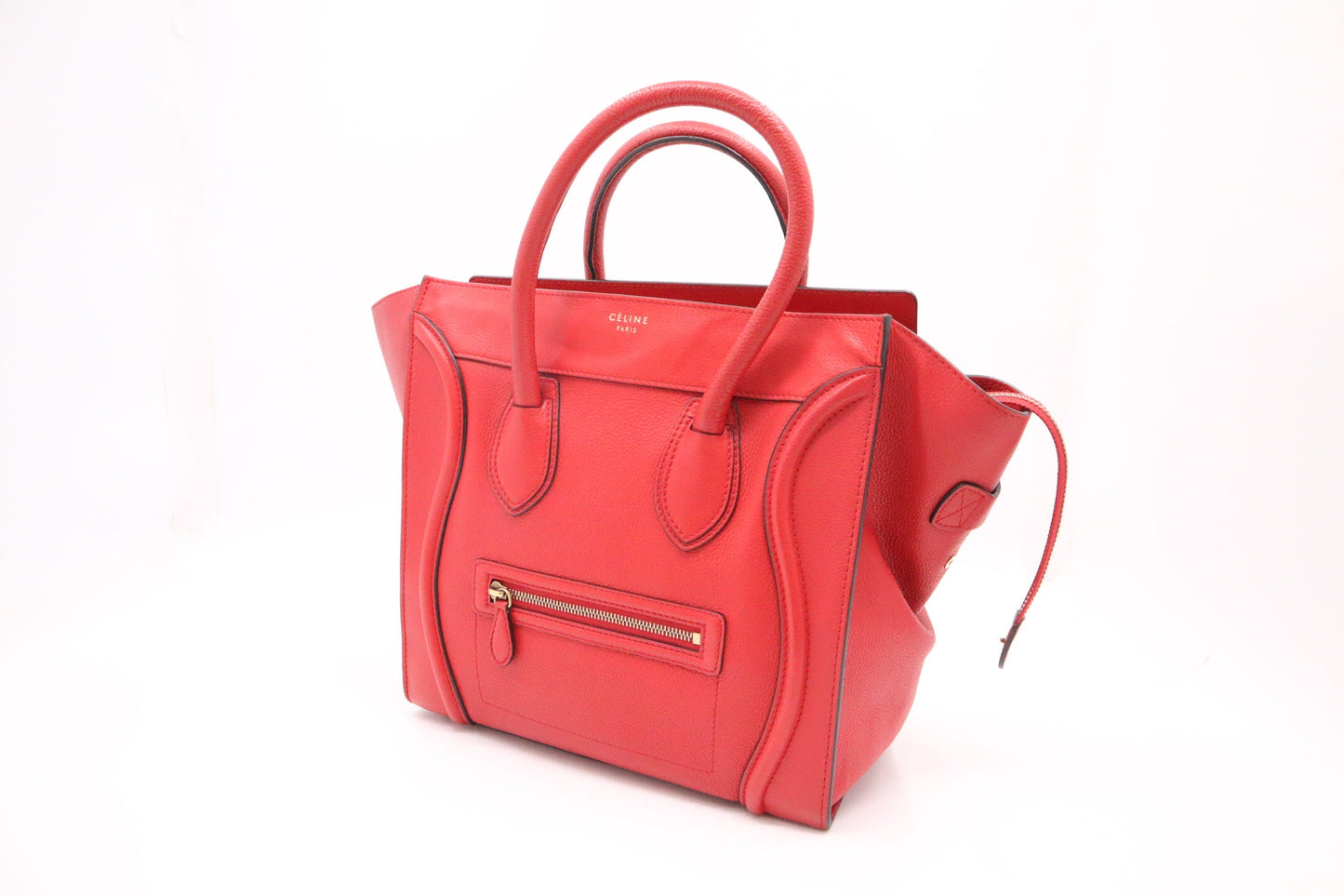 Celine Luggage In Drummed Handbag Leather Red Travel Bag