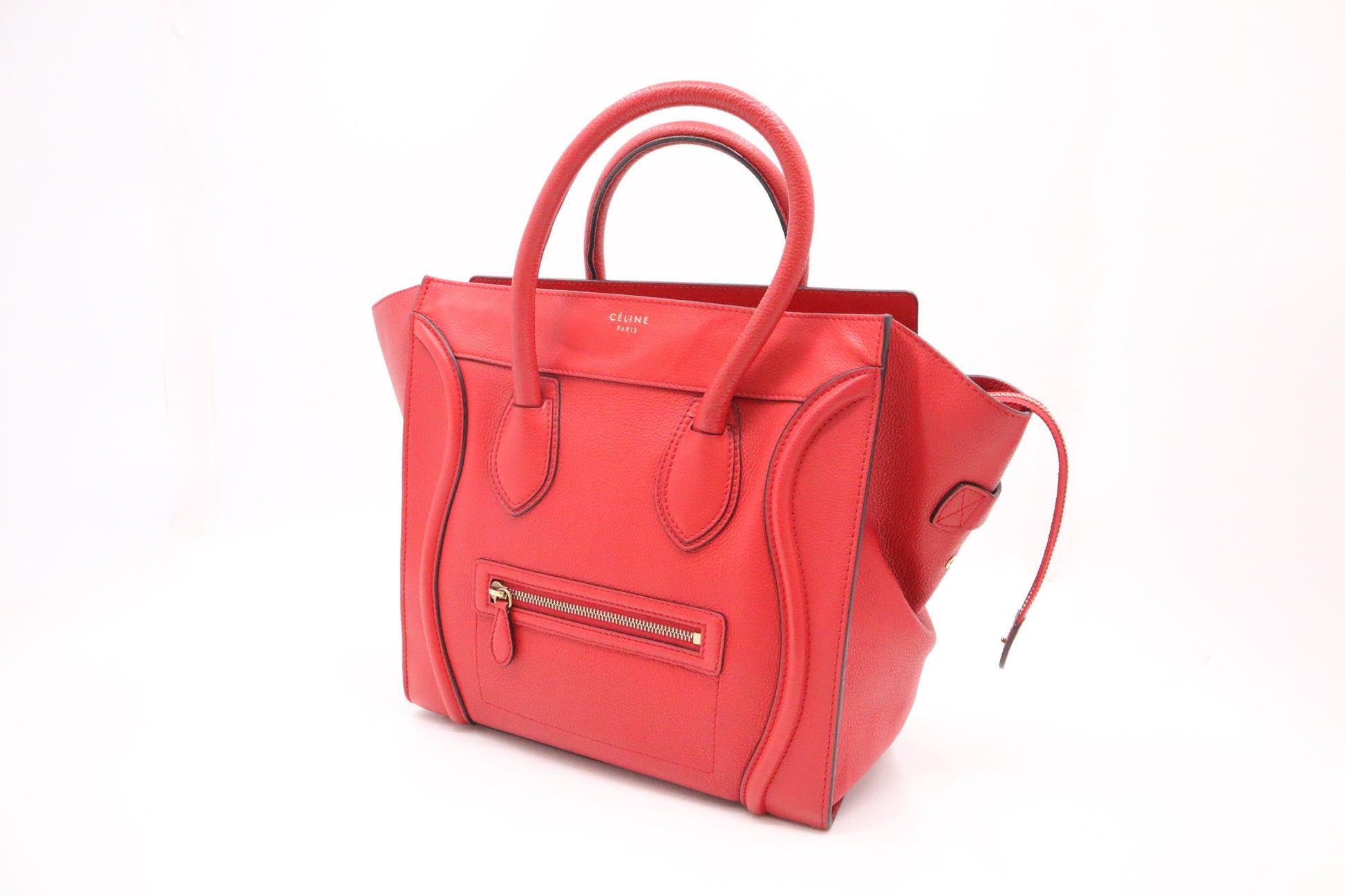 Celine Luggage In Drummed Handbag Leather Red Travel Bag
