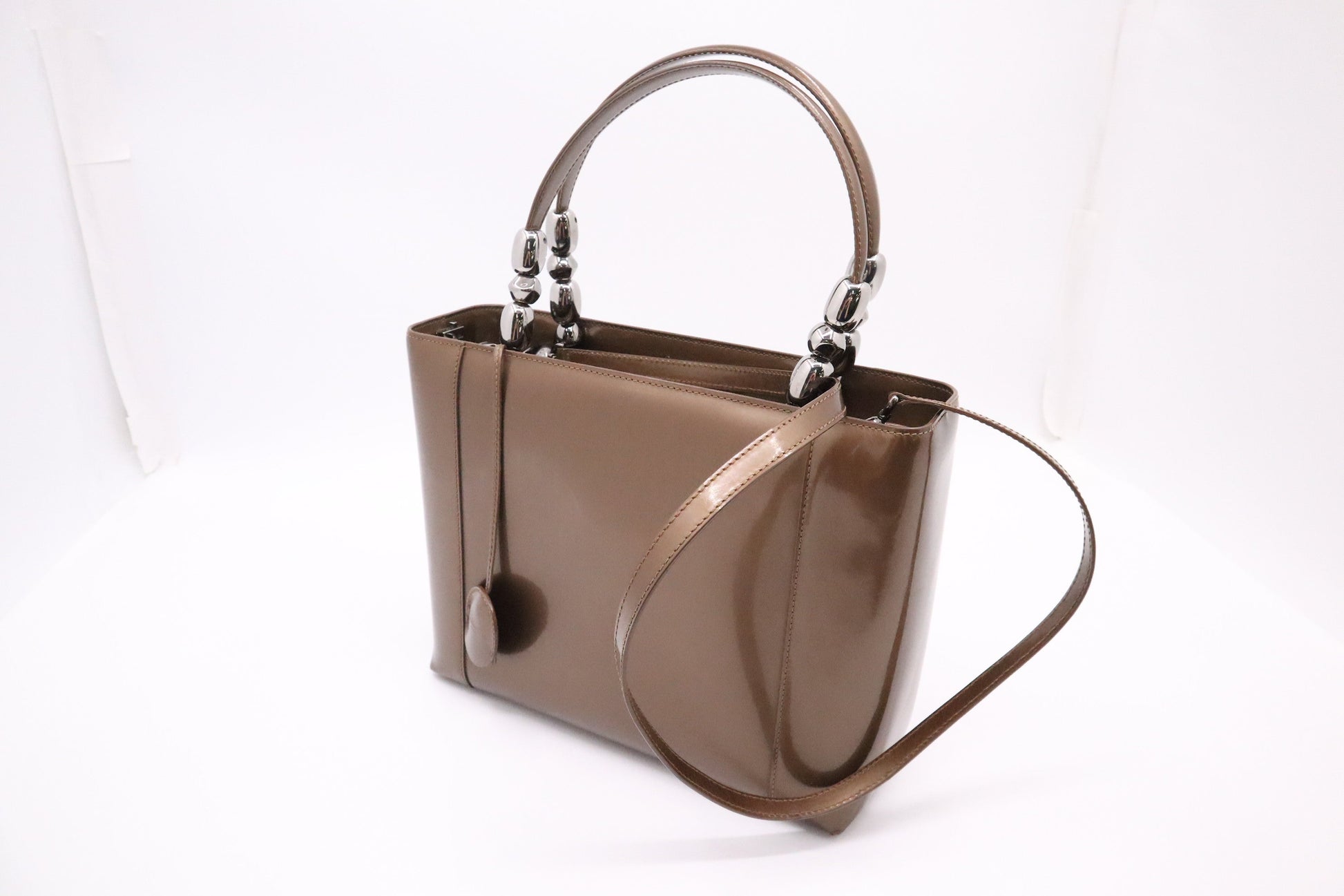 Dior Malice Shoulder Bag In Patent Leather Brown