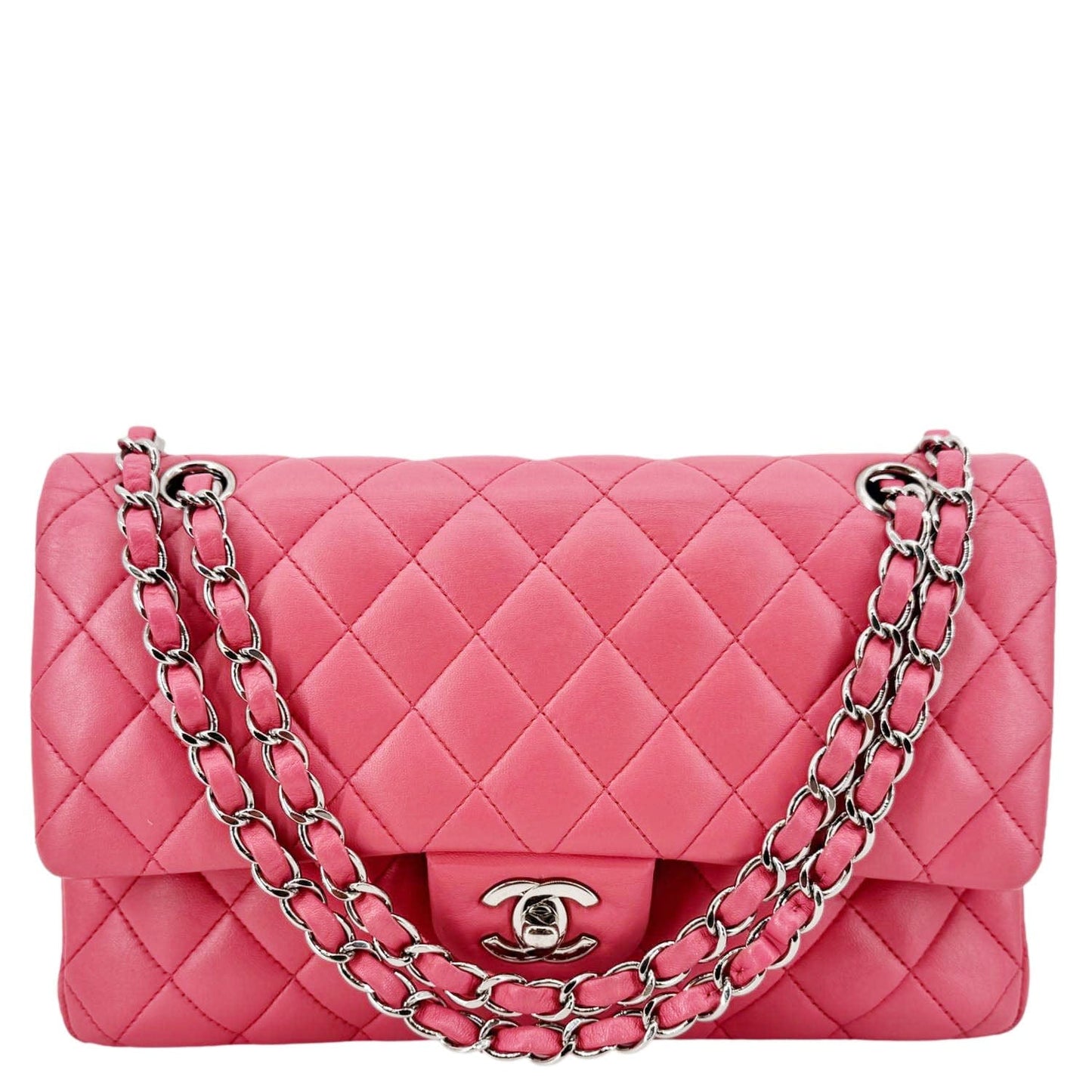 Chanel Classic Double Flap Quilted Salmon Leather Pink Travel Bag Salmon Pink