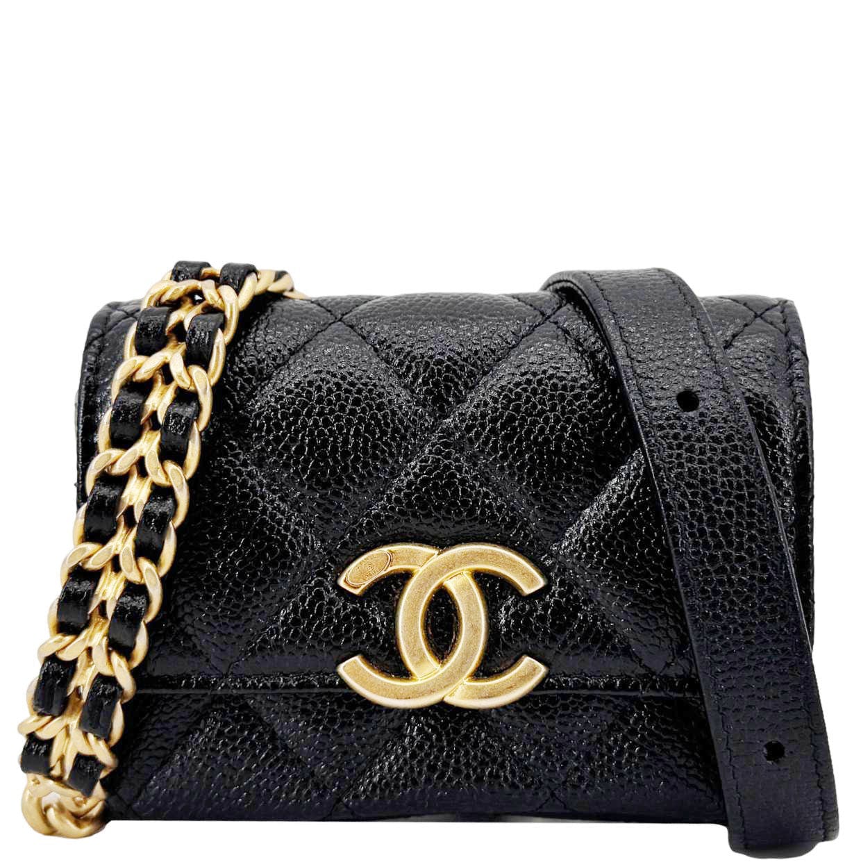 Chanel Sweetheart CC Quilted Caviar Belt Leather Black Bag Black