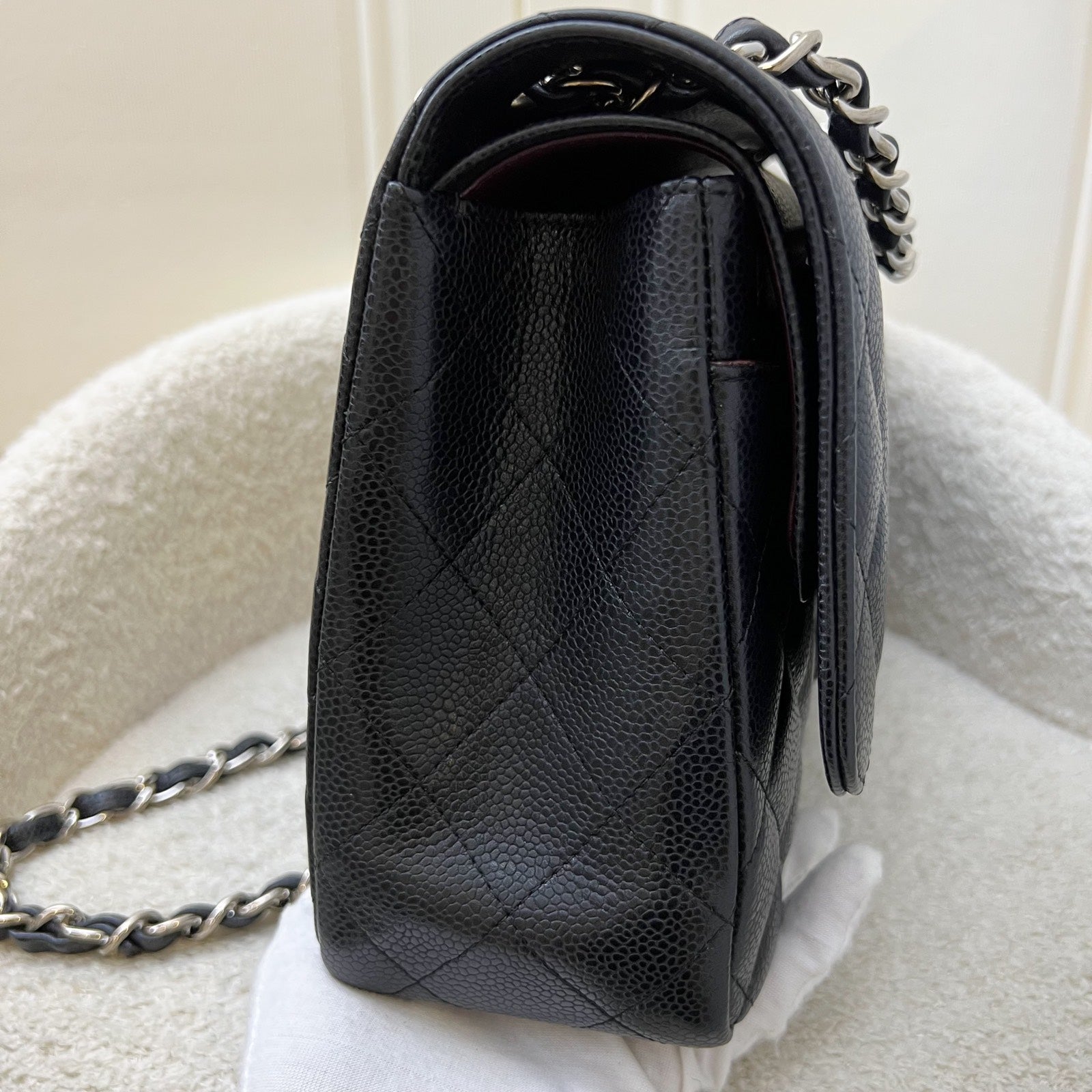 Chanel Jumbo Classic Flap Df in Black Caviar and Shw Handbag