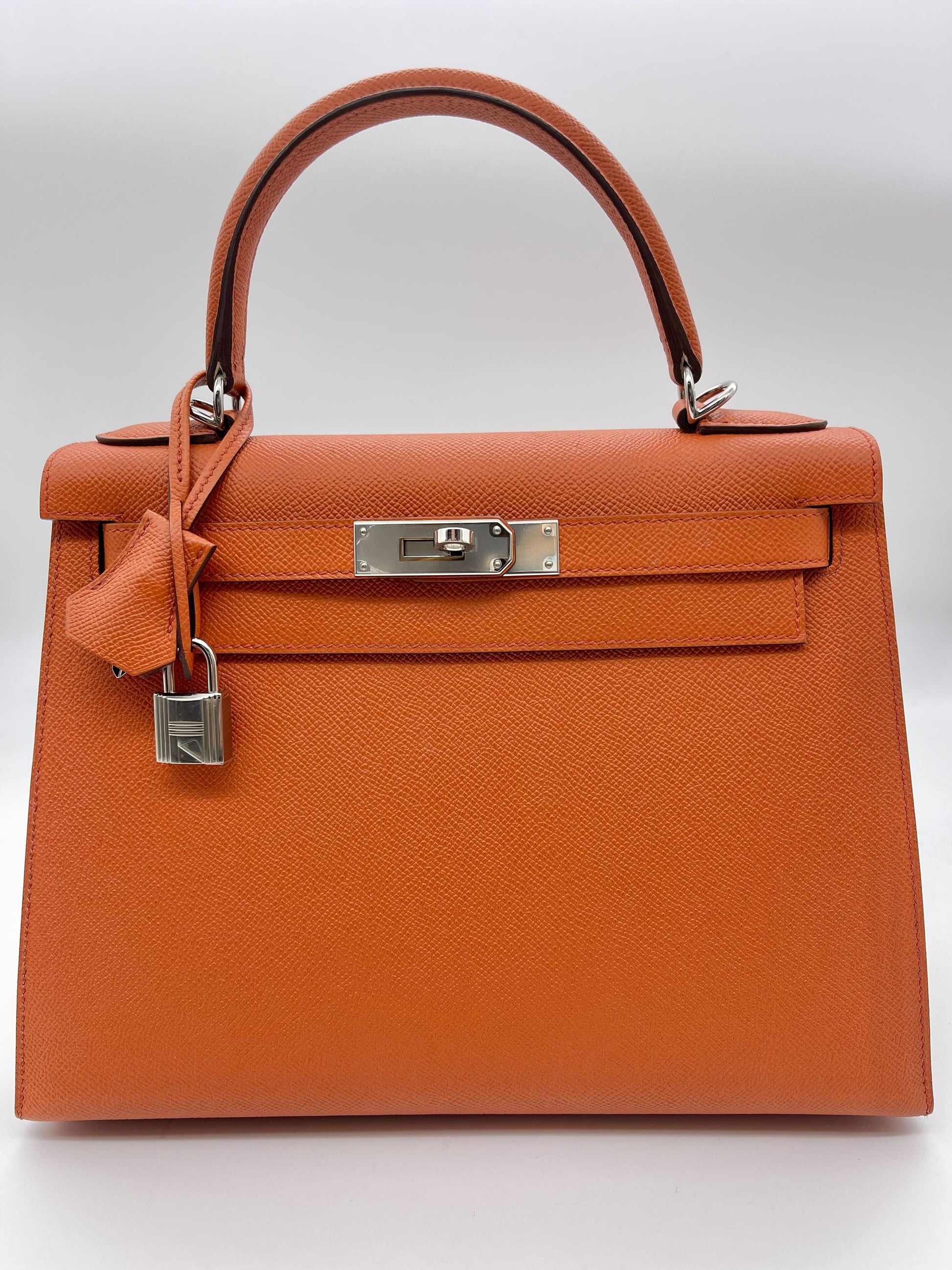 Gucci Hermes Kelly Epsom Potiron Orange Palladium Hardware Travel Bag