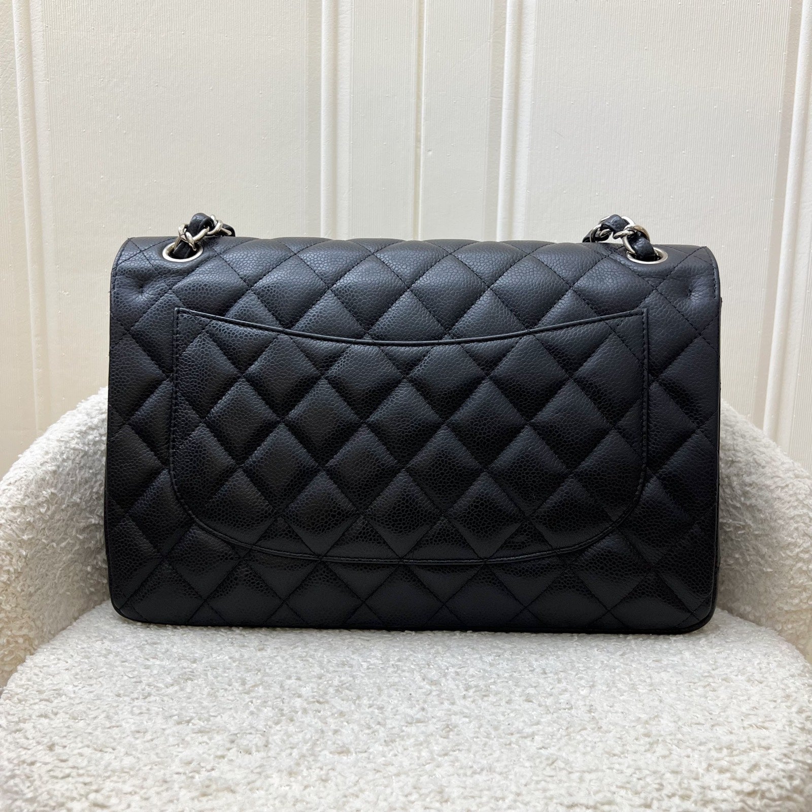 Chanel Jumbo Classic Flap Df in Black Caviar and Shw Handbag