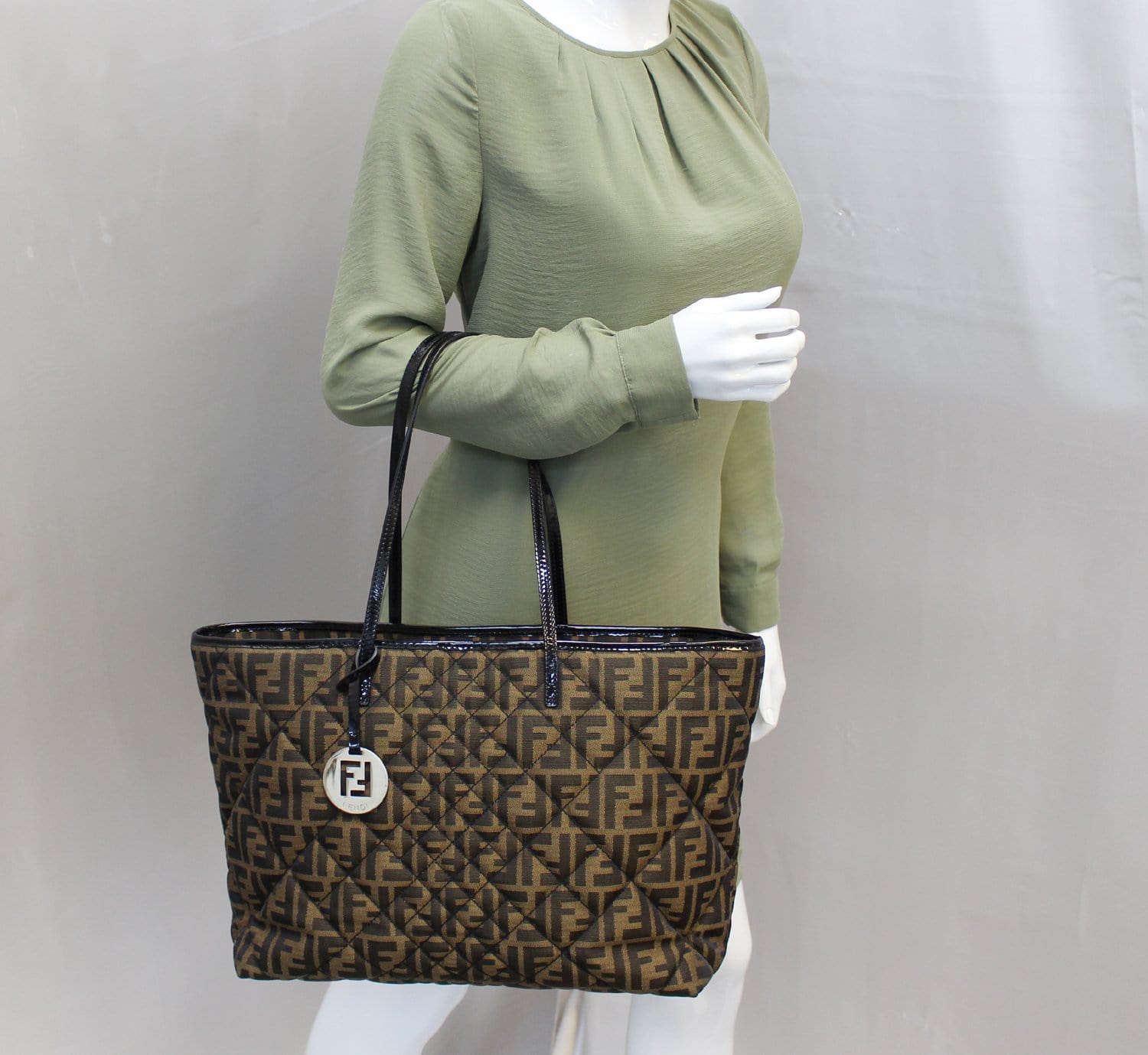 Fendi Tobacco Zucca Roll Tote Bag Quilted Black