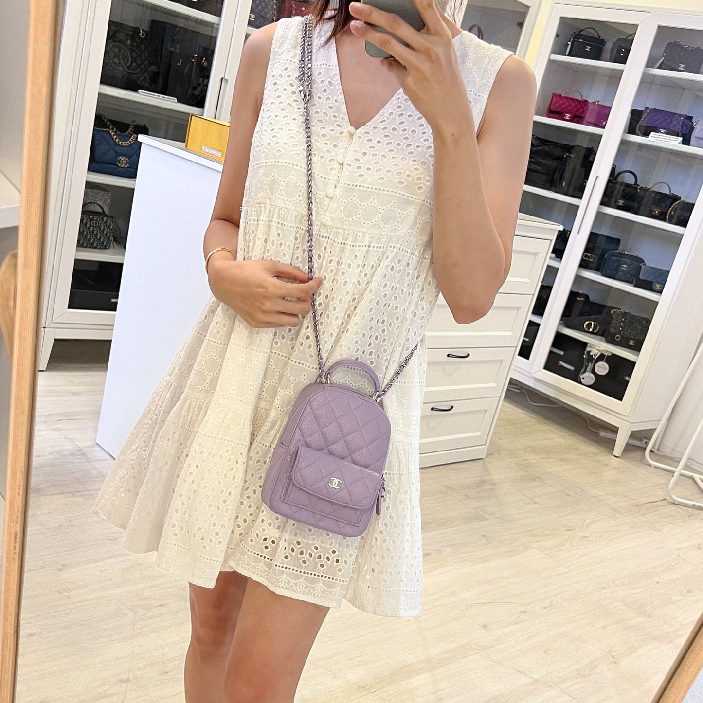 Chanel Mini Backpack in 24P Lilac Caviar and Shw
