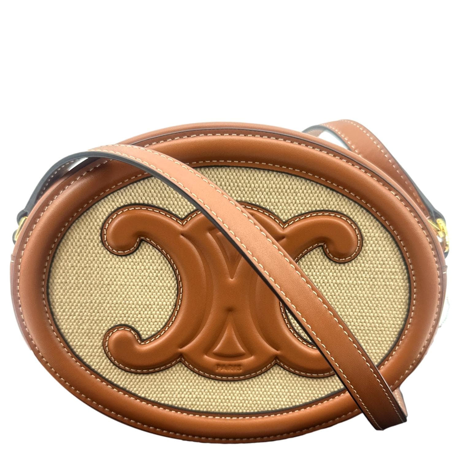 Triomphe Oval Calfskin Shoulder Bag Leather Tan